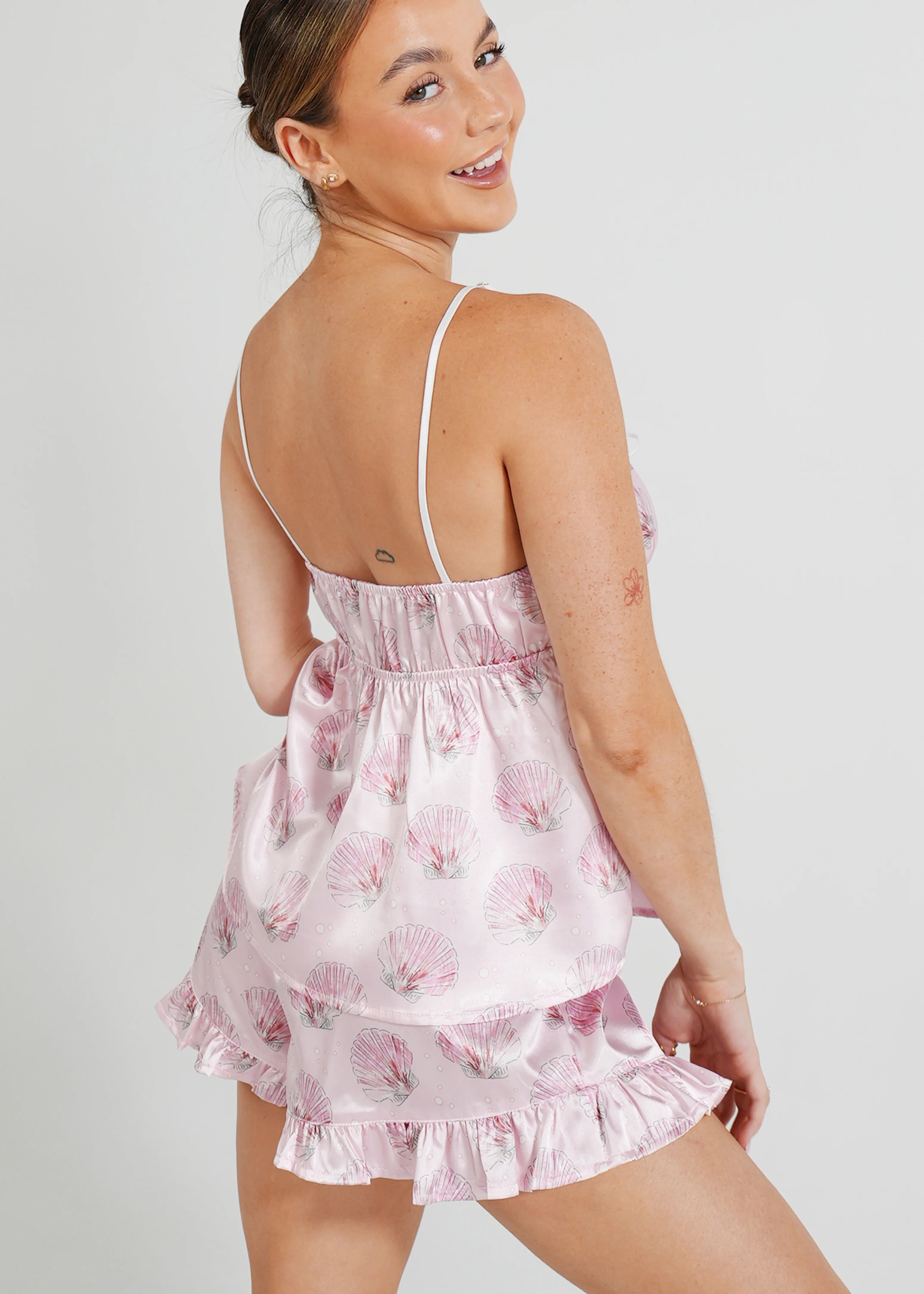 Blush Clamshell Satin Short Camisole PJ Set - Image 4