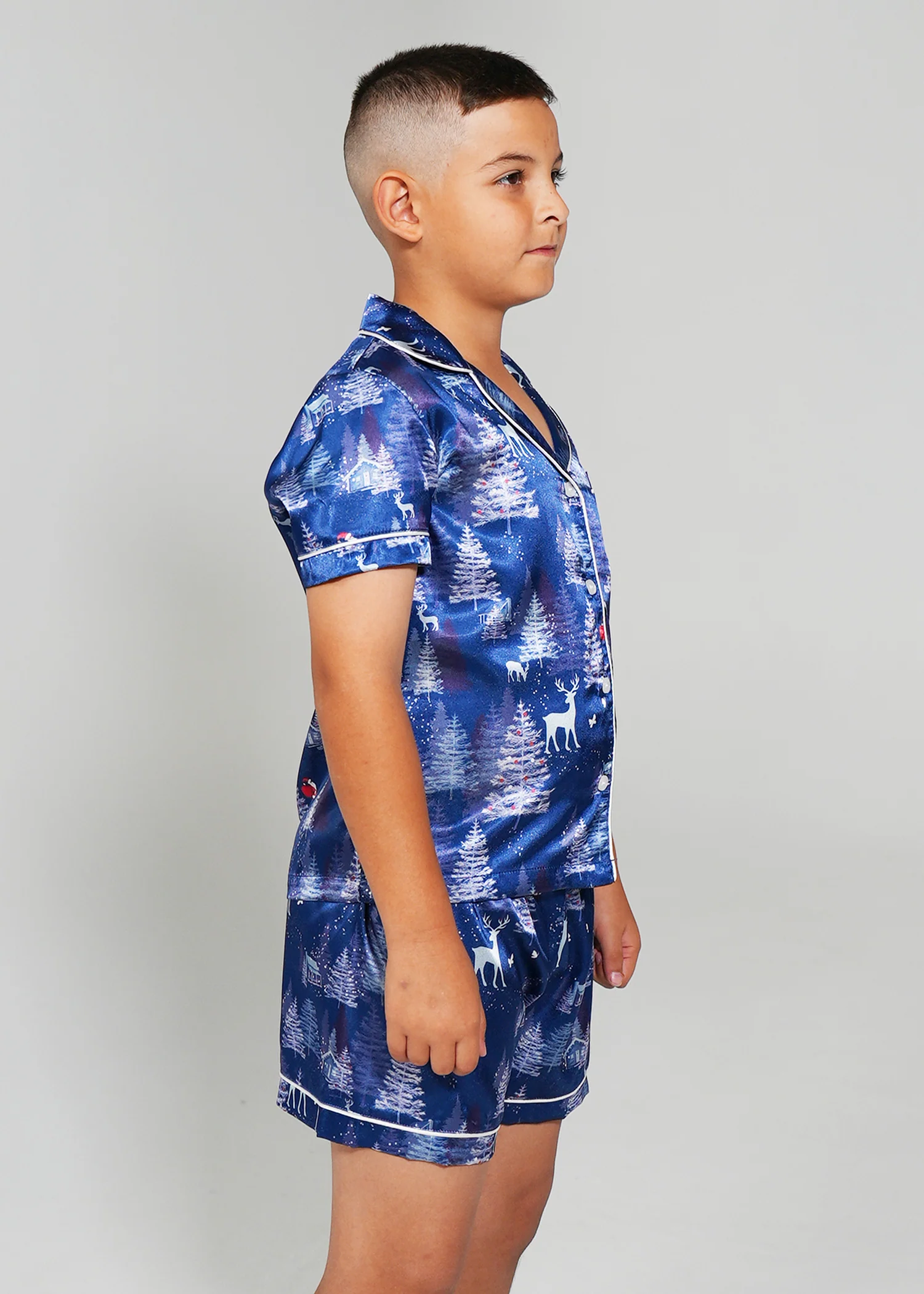 Boys Snowy Night Satin Short Pyjama Set - Image 3
