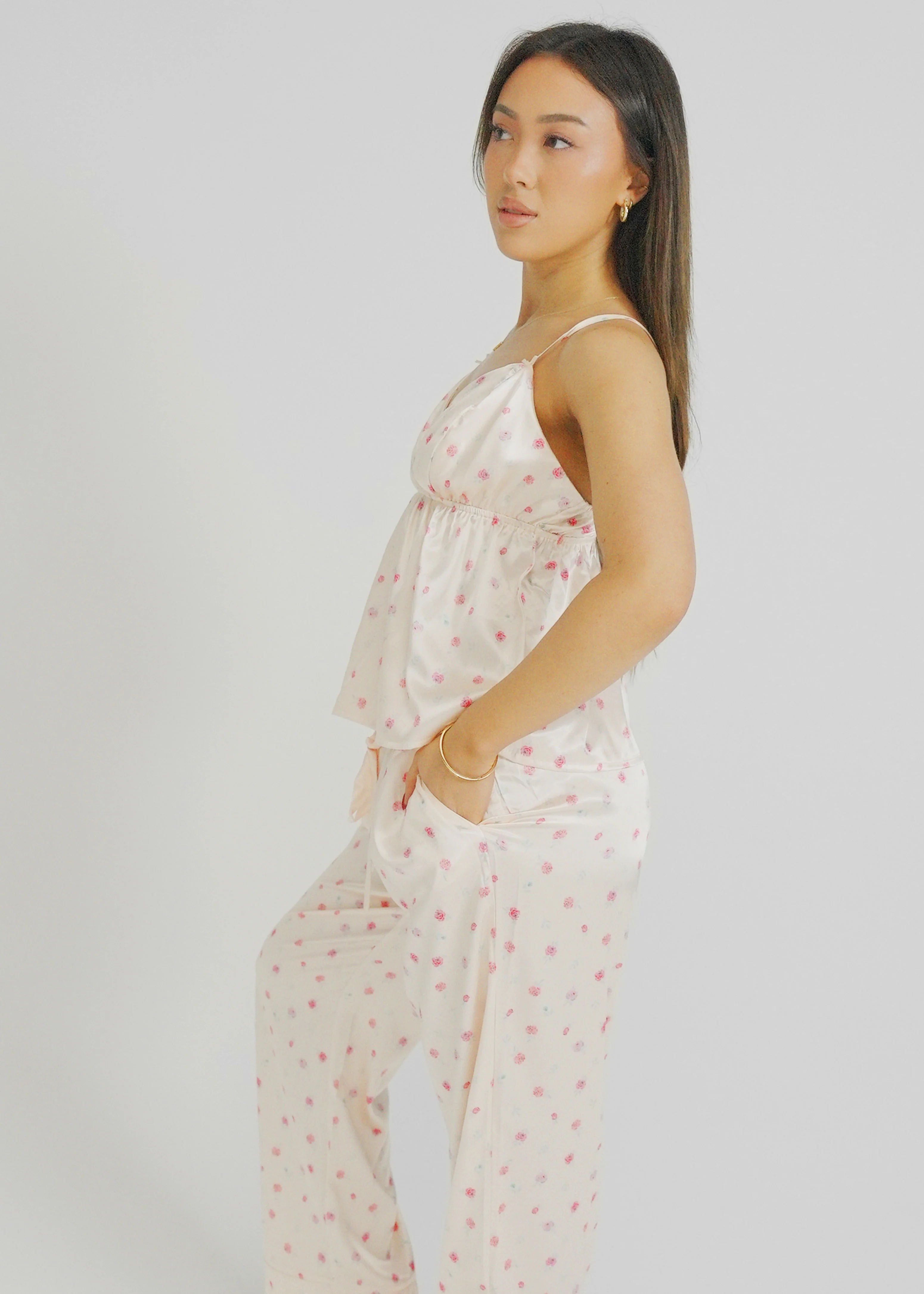 Champagne Rose Satin Camisole Top/ Long Pants Pj Set - Image 3