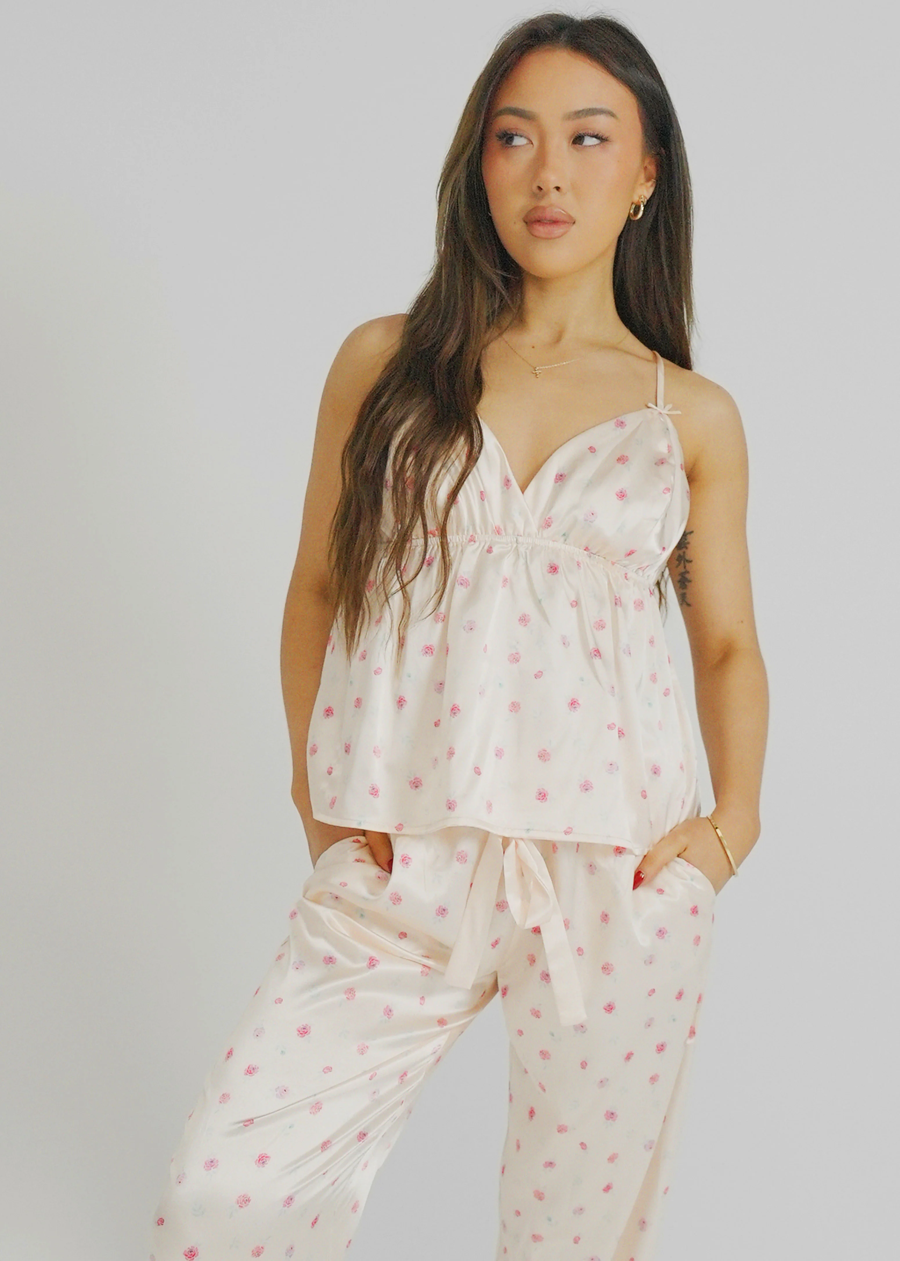 Champagne Rose Satin Camisole Top/ Long Pants Pj Set - Image 5