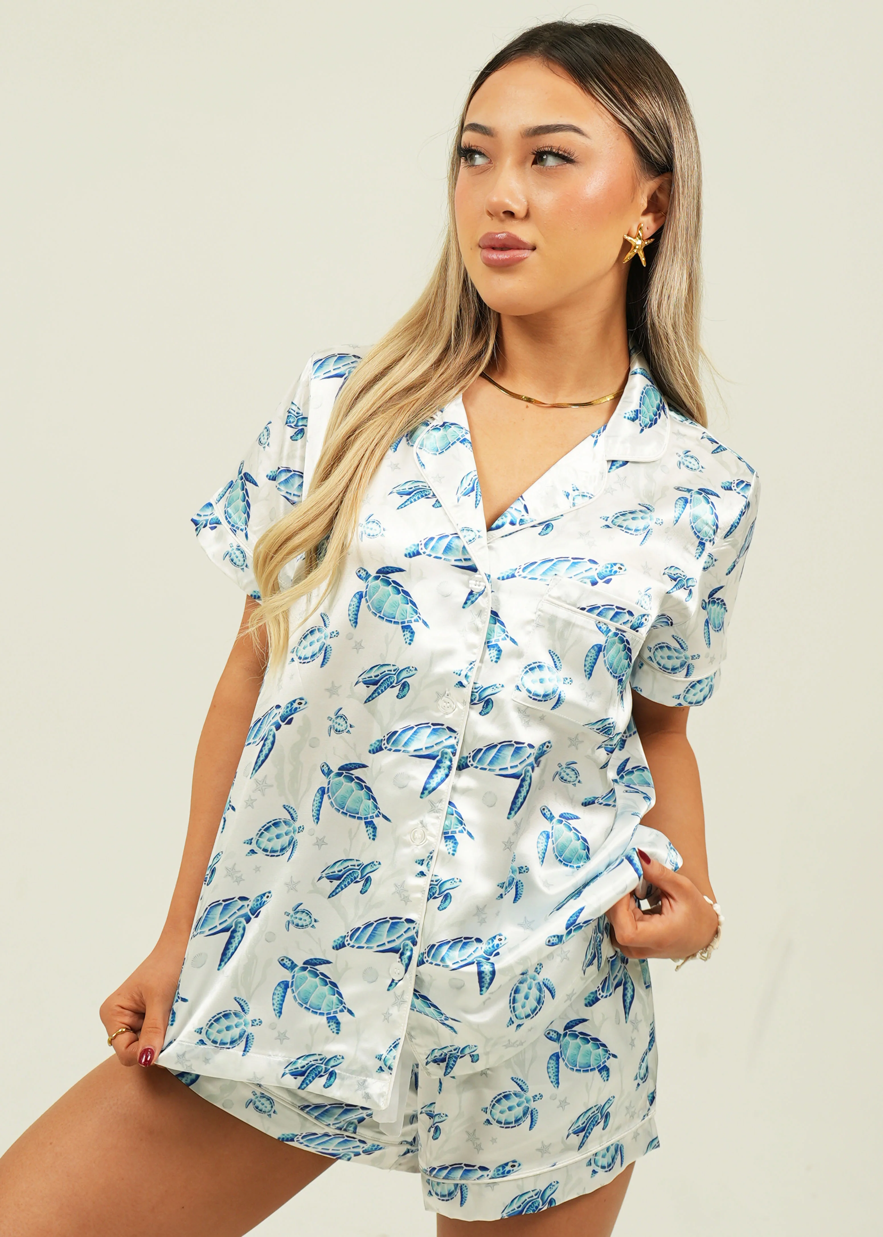 Find the Current White Satin Short Pyjama Set - Image 8