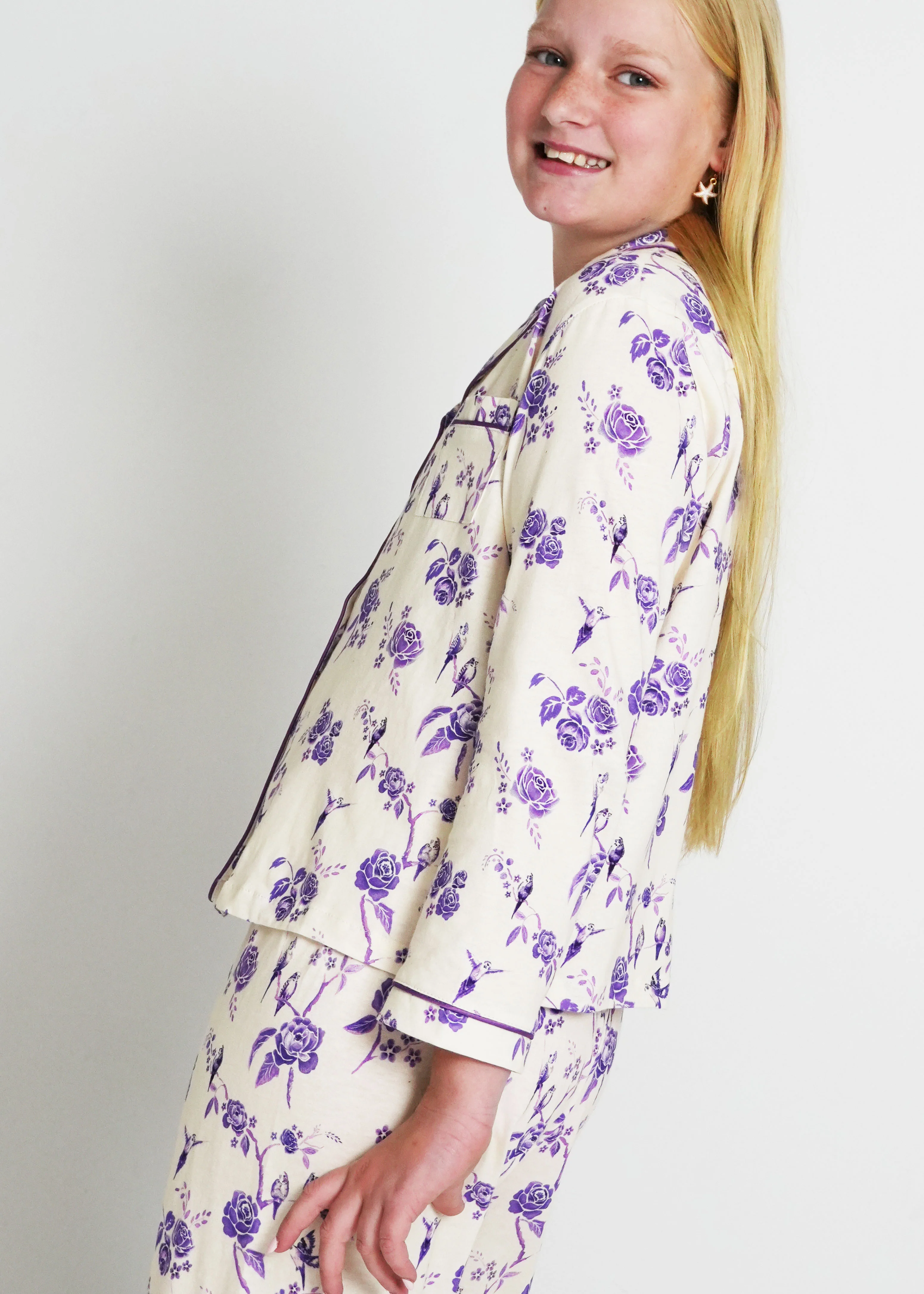 Girls - Botanical Garden Jersey Knit Cotton Long PJ Set - Image 3