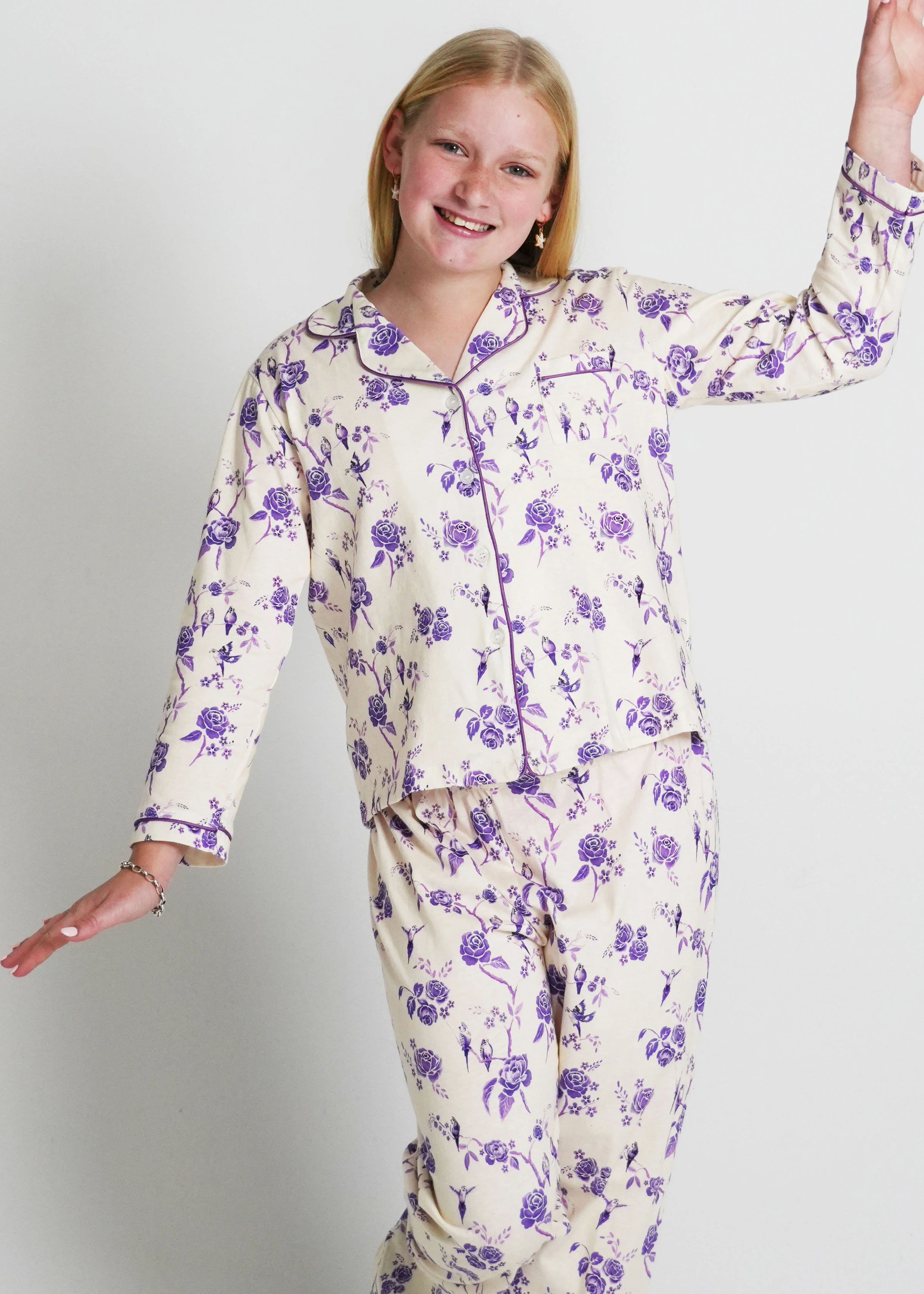 Girls - Botanical Garden Jersey Knit Cotton Long PJ Set - Image 4