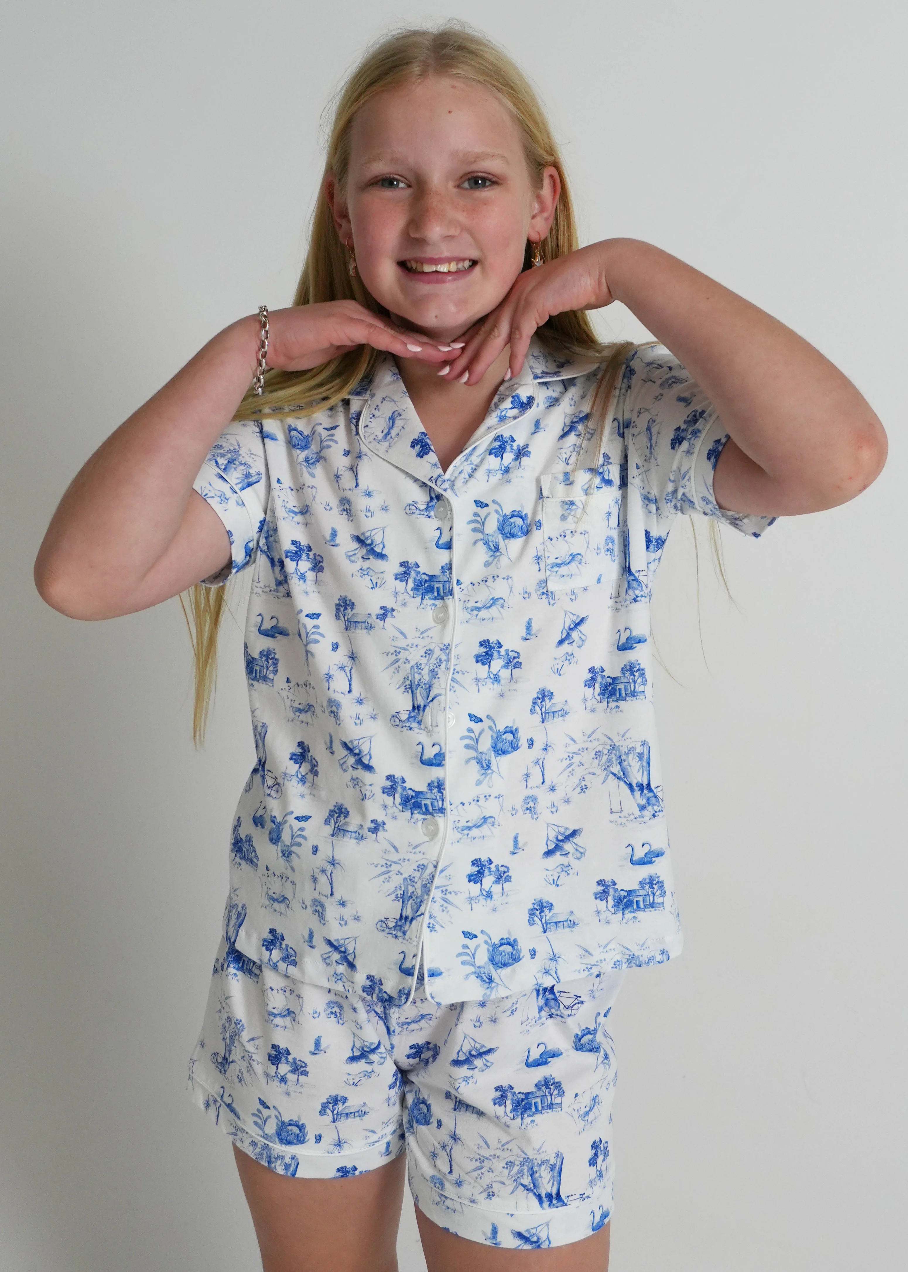Girls - Coming Home (White Drawstring) Jersey Knit Cotton Short PJ Set - Image 3