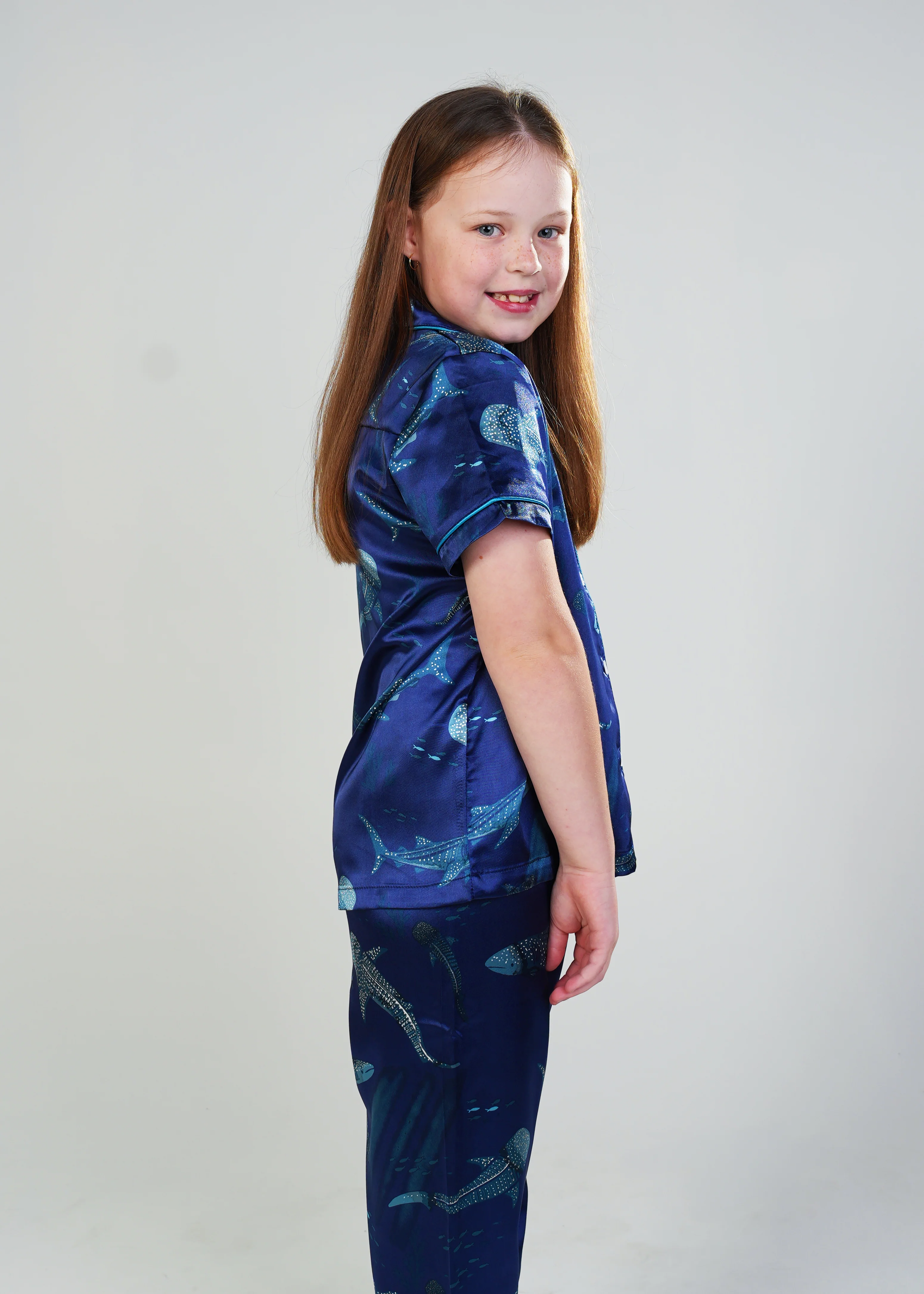 Girls - Creatures Of The Deep Satin Short Top/Long Pants PJ Set - Image 3