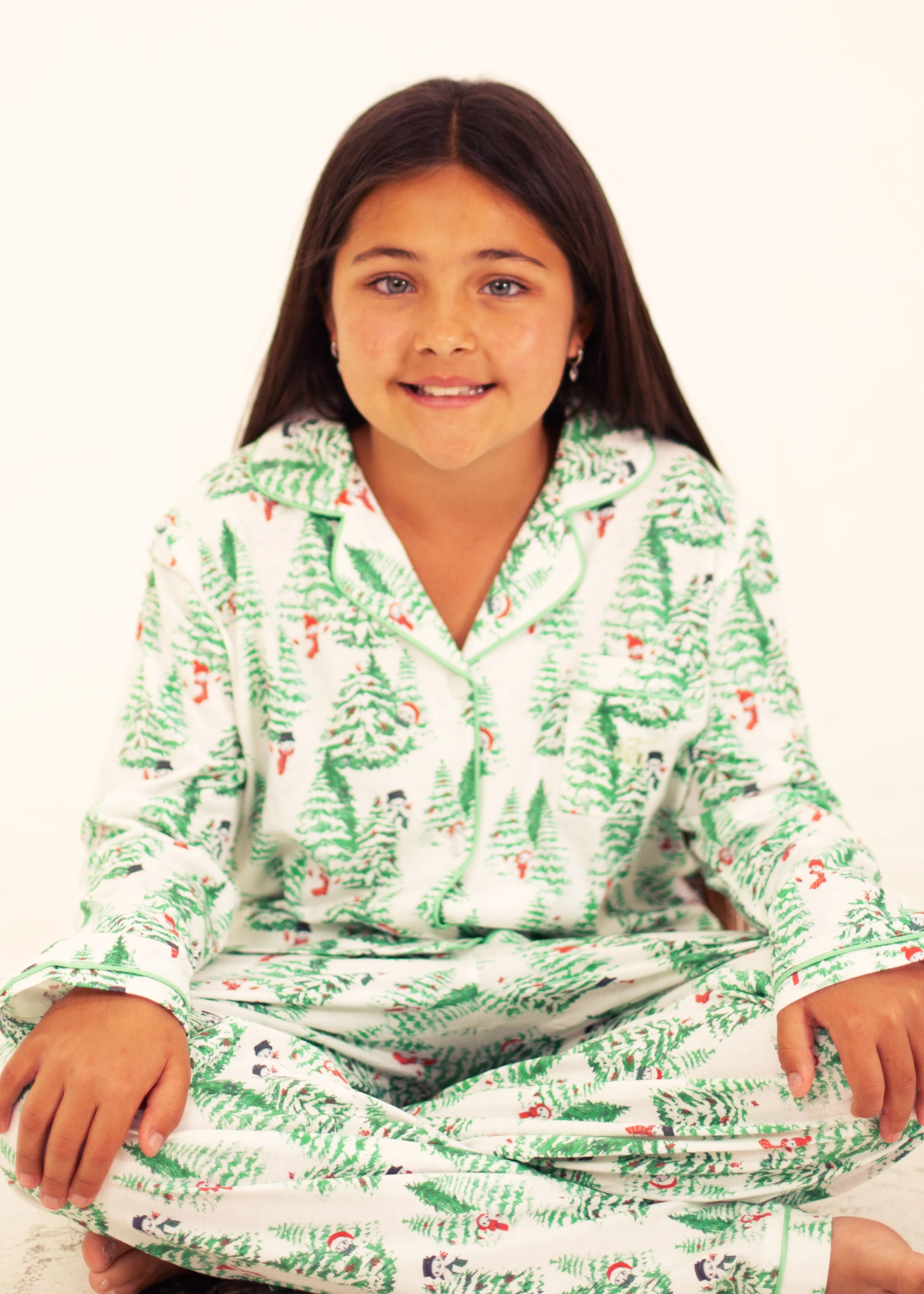 Girls - Frosty Forest Jersey Knit Cotton Long PJ Set - Image 5