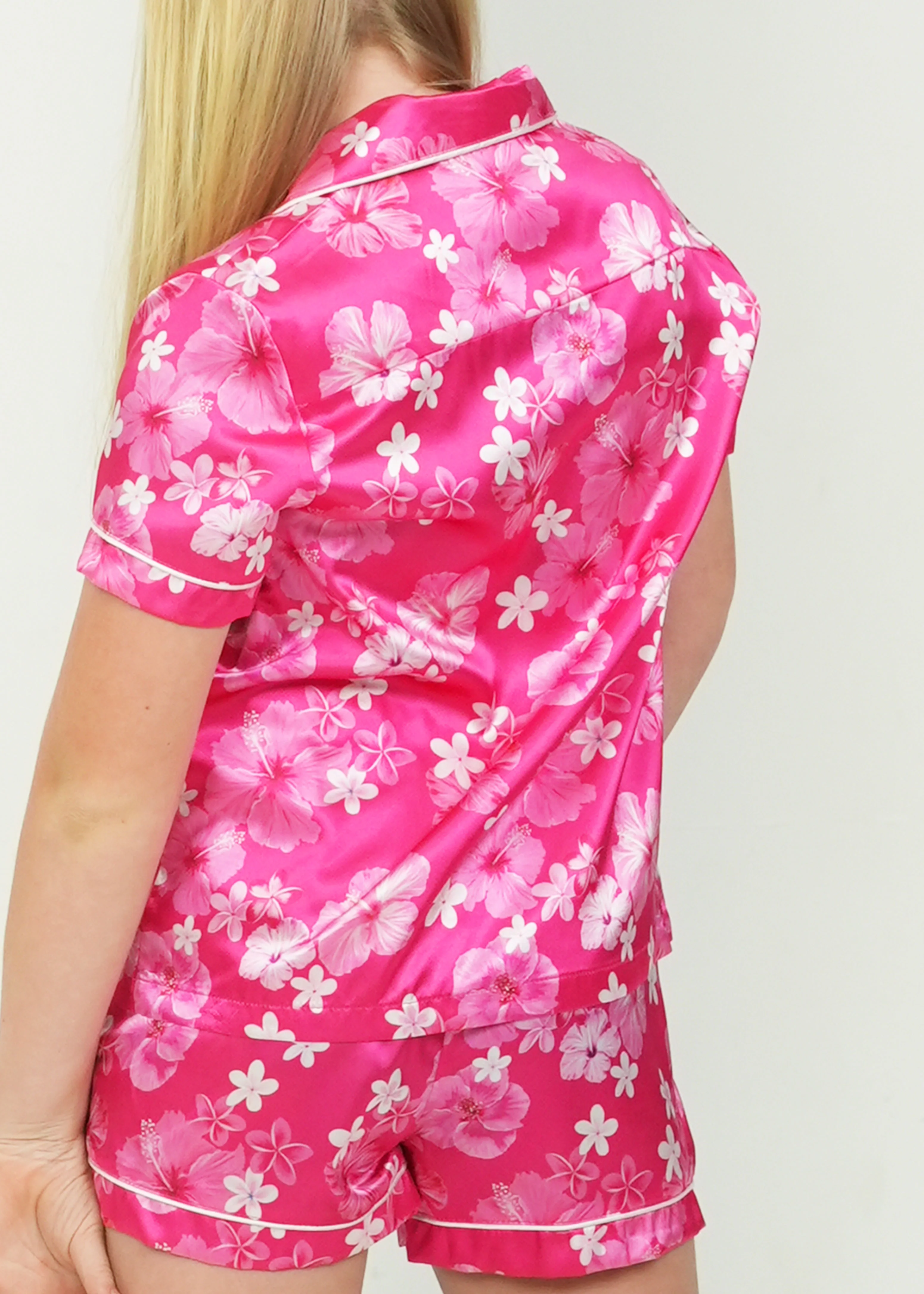 Girls - Hawaiian Daze Pink Satin Short PJ Set - Image 3