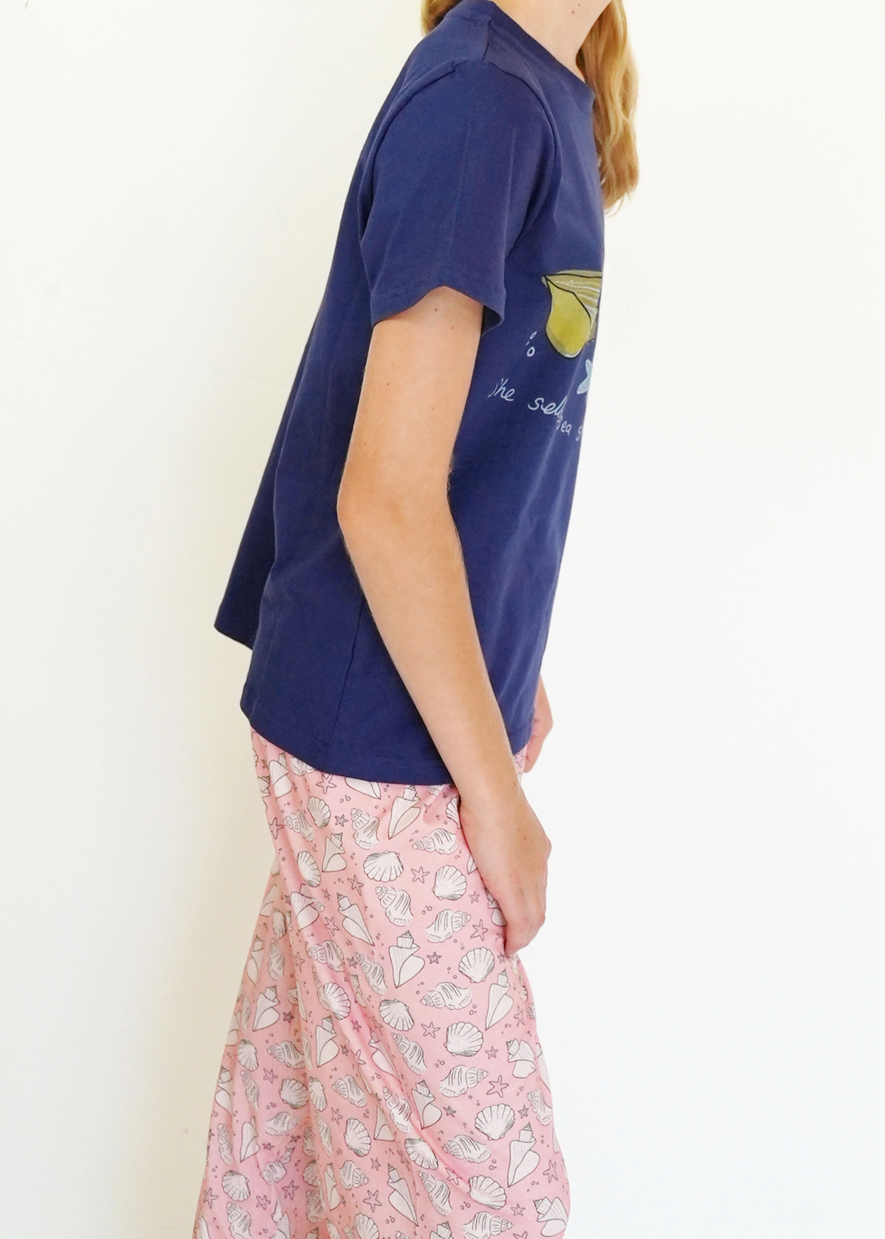 Girls - Navy Seashells T-Shirt & Long Pants PJ Set - Image 3