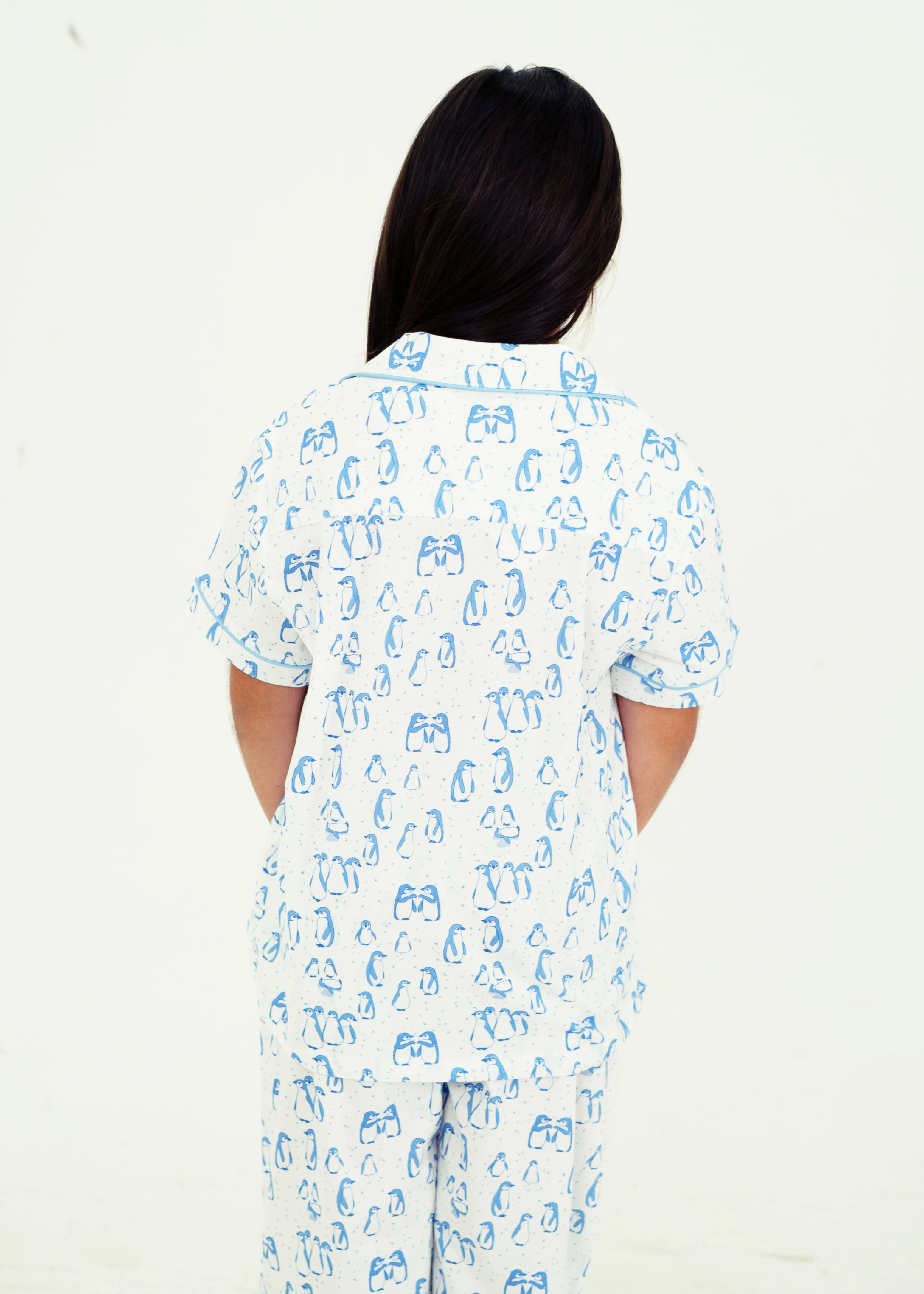 Girls - Penguin Pals Jersey Knit Cotton Short Top / Long Pants PJ Set - Image 3