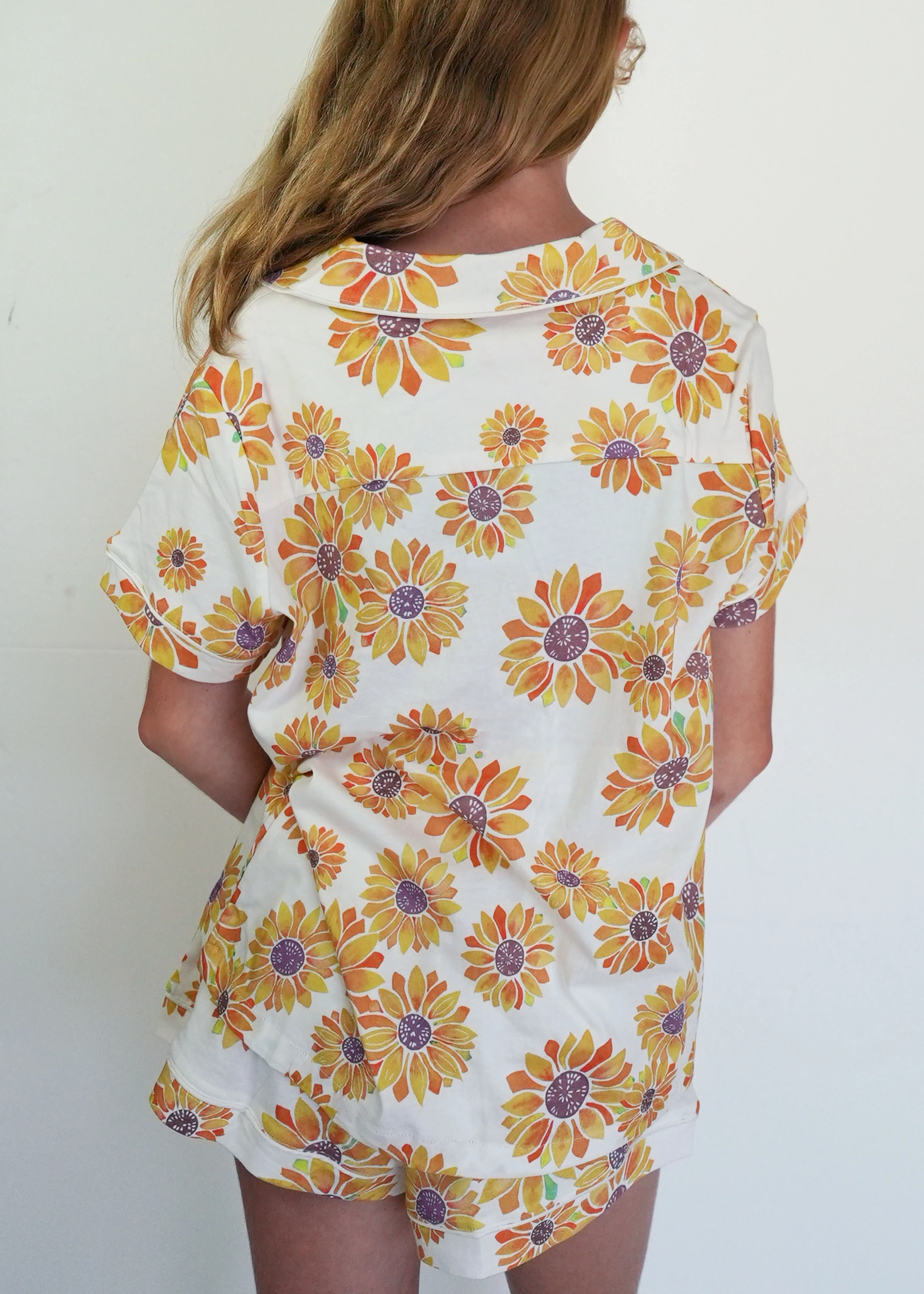 Girls - Sunflowers Jersey Knit Cotton Short PJ Set - Image 4
