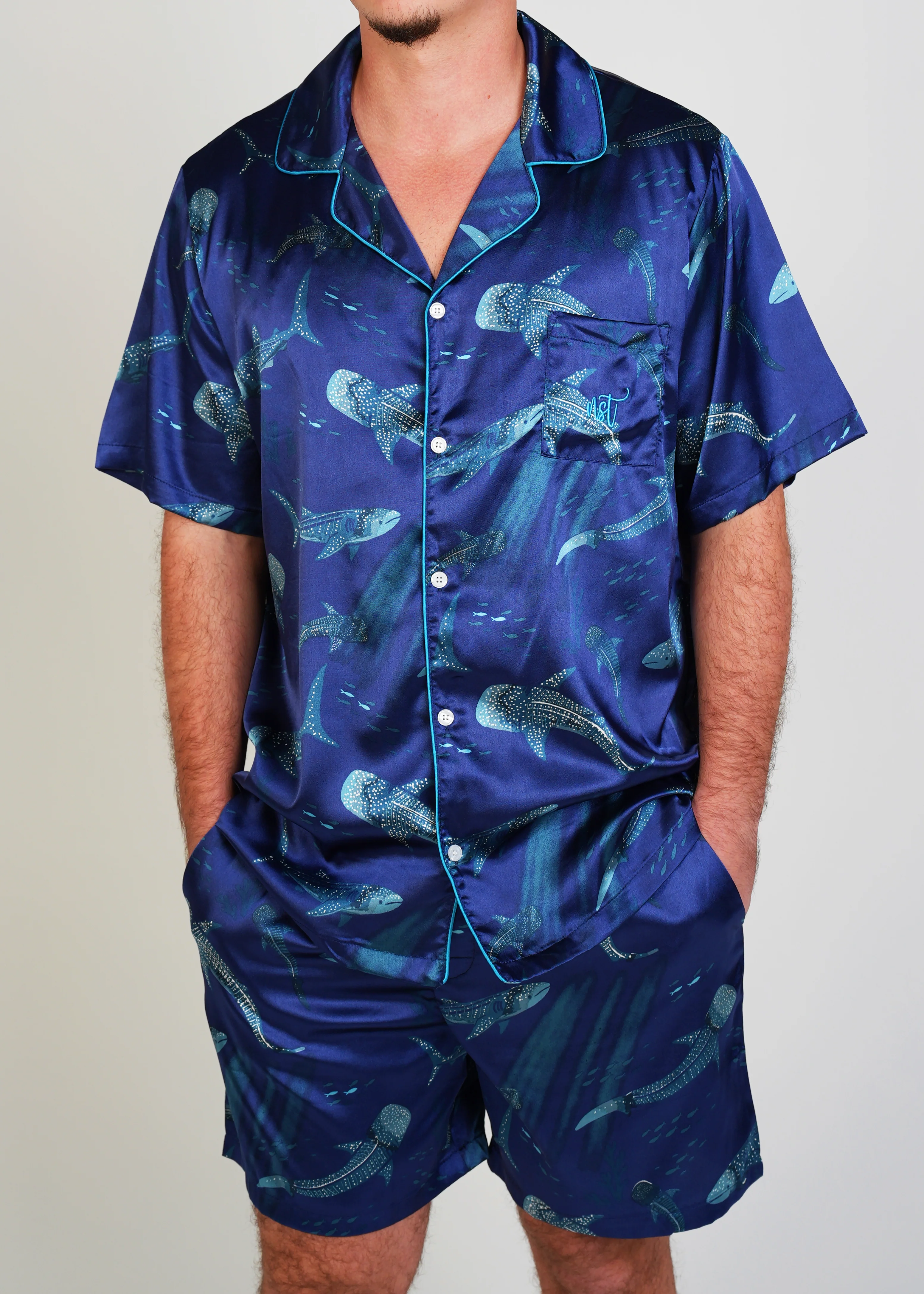Mens Creatures Of The Deep Satin Short Pyjama Set - Image 5