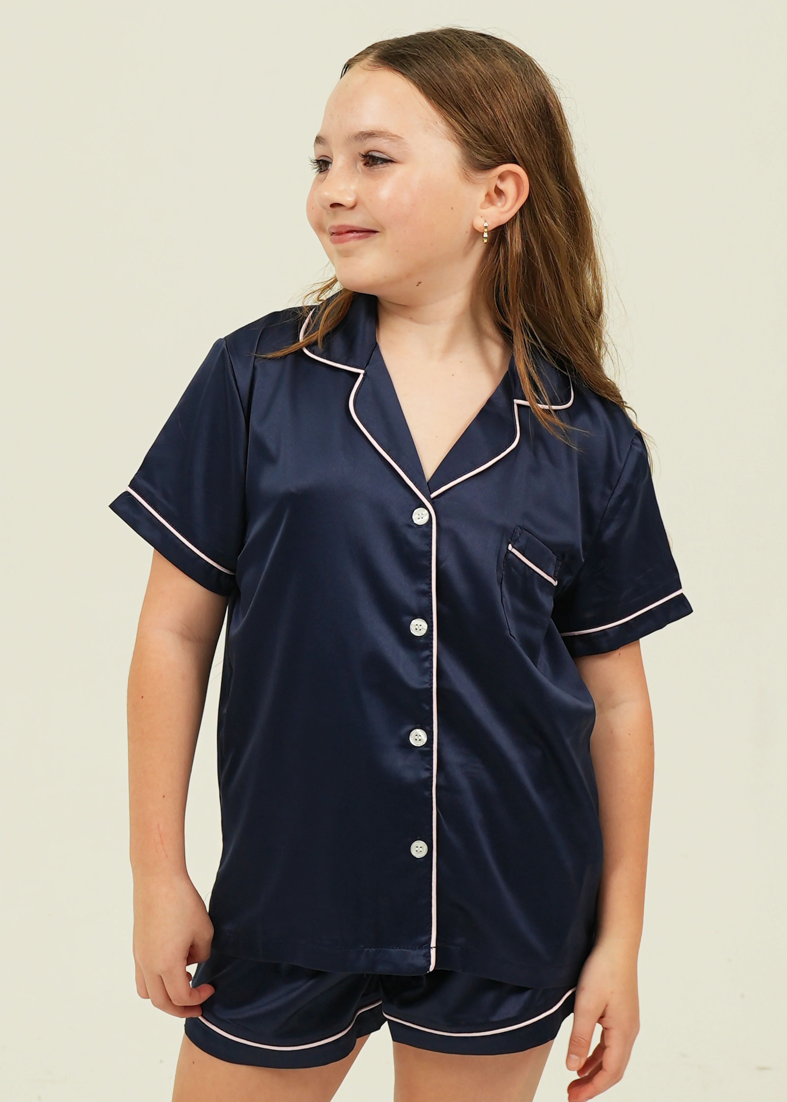 Girls Navy Matte Short Pyjama Set - Image 3