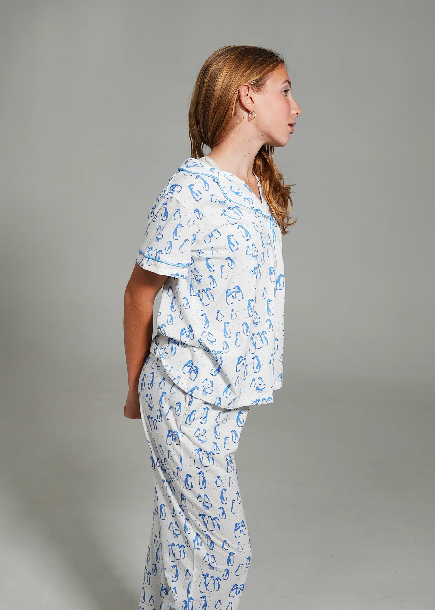 Penguin Pals Jersey Knit Cotton Short Top / Long Pants PJ Set - Image 5