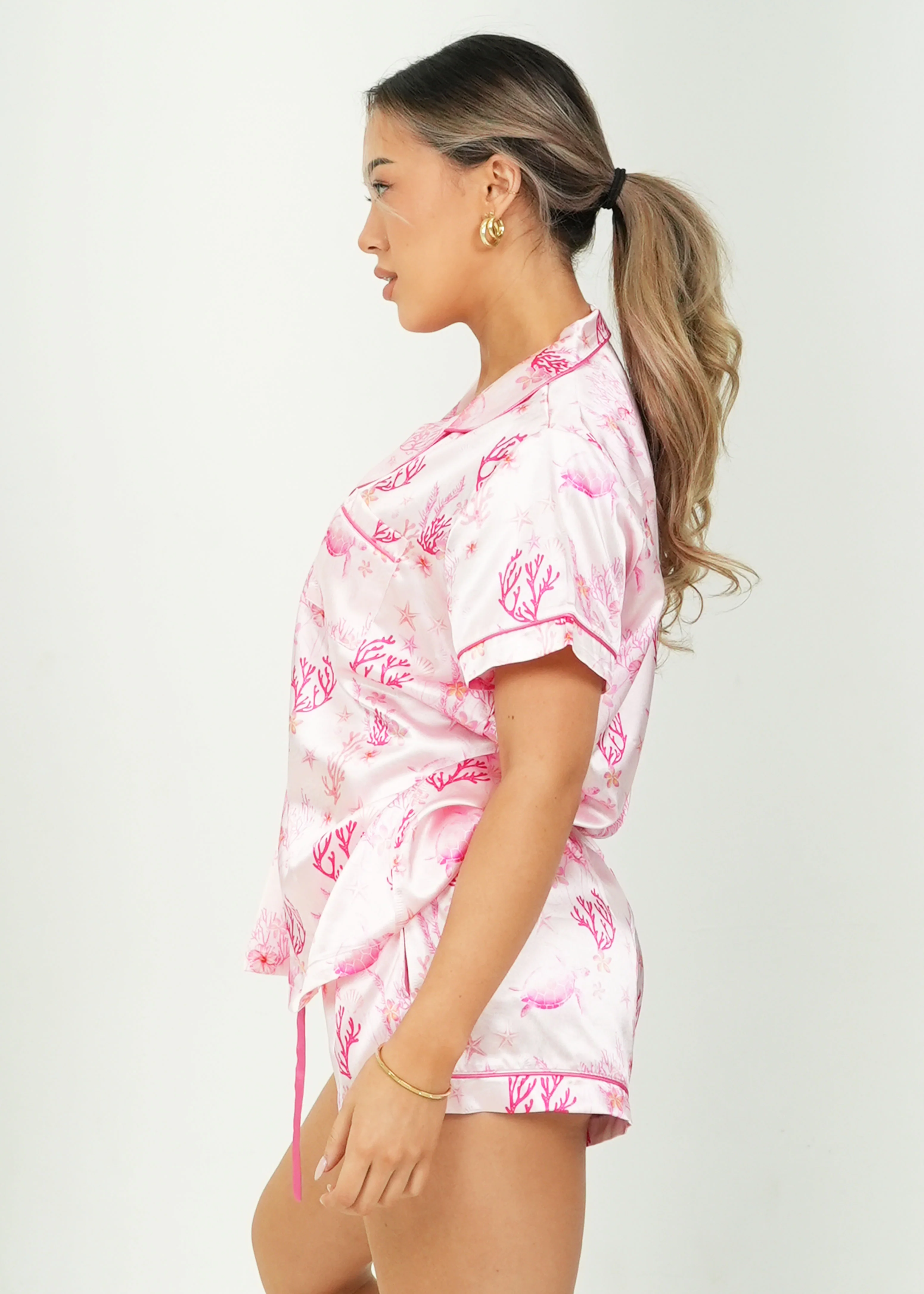 Pink Garden Under the Sea Short Satin PJ Set - Image 7