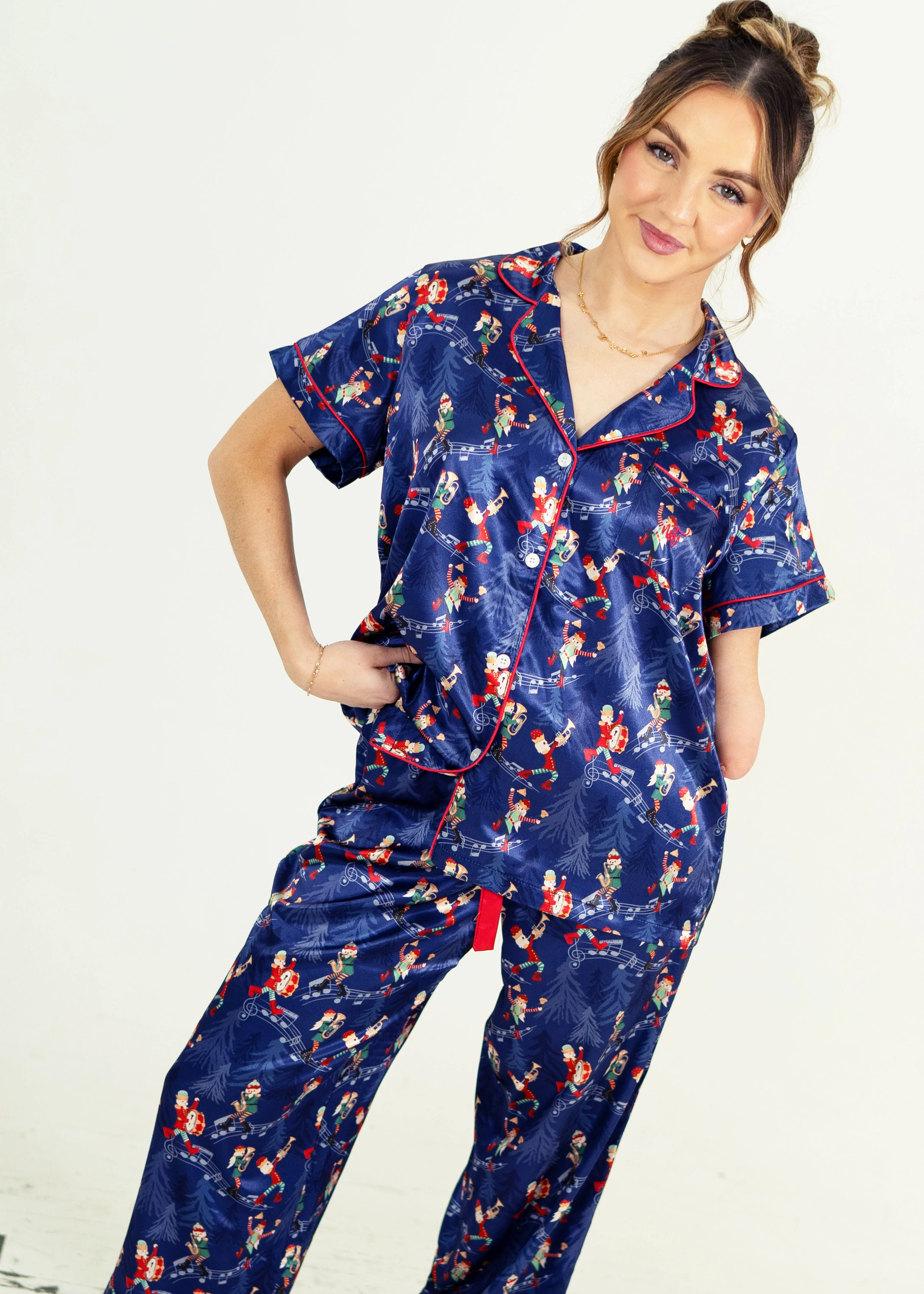 Santa's Workshop Satin Short Top/ Long Pants Pyjama Set - Image 3