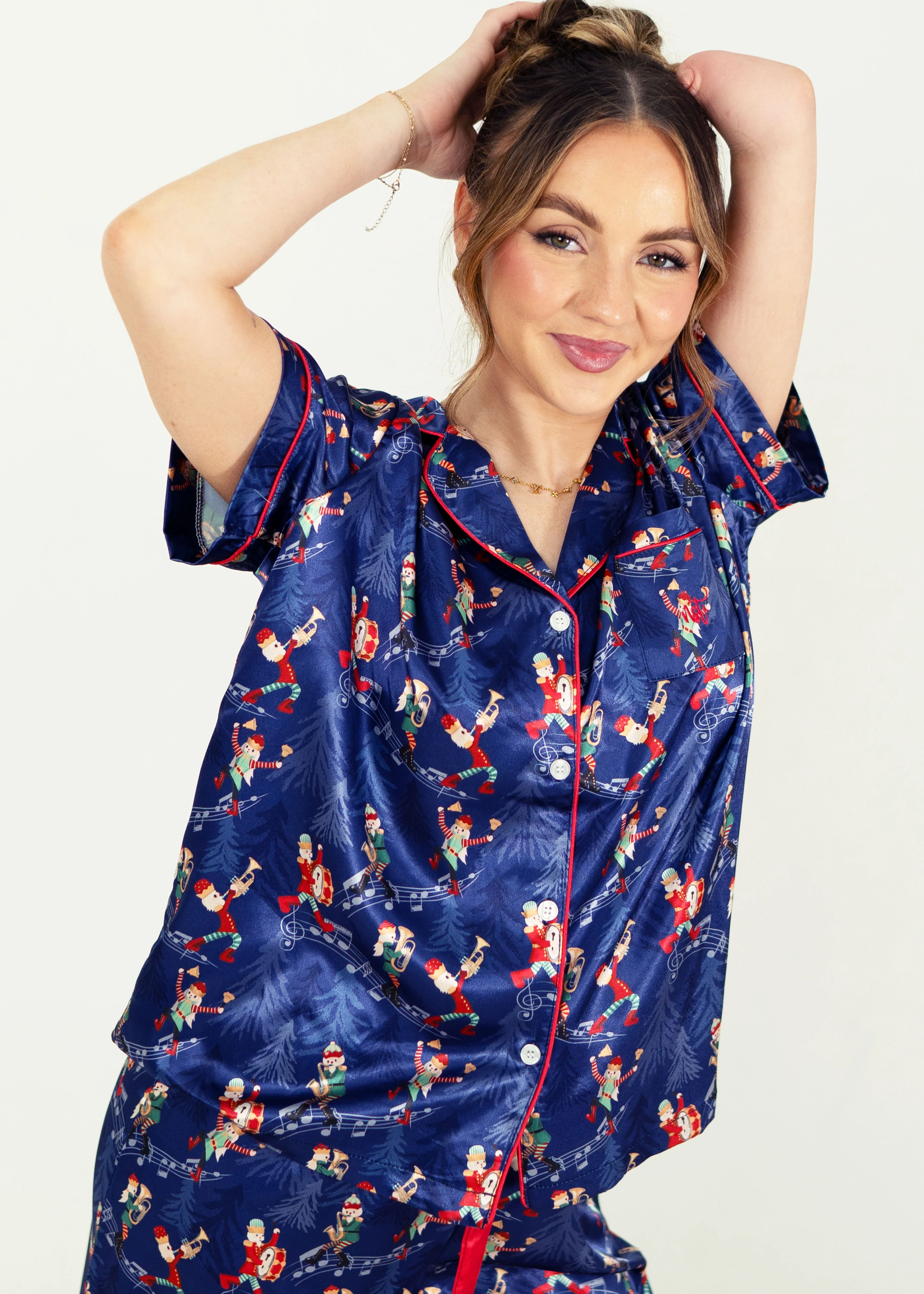 Santa's Workshop Satin Short Top/ Long Pants Pyjama Set - Image 6