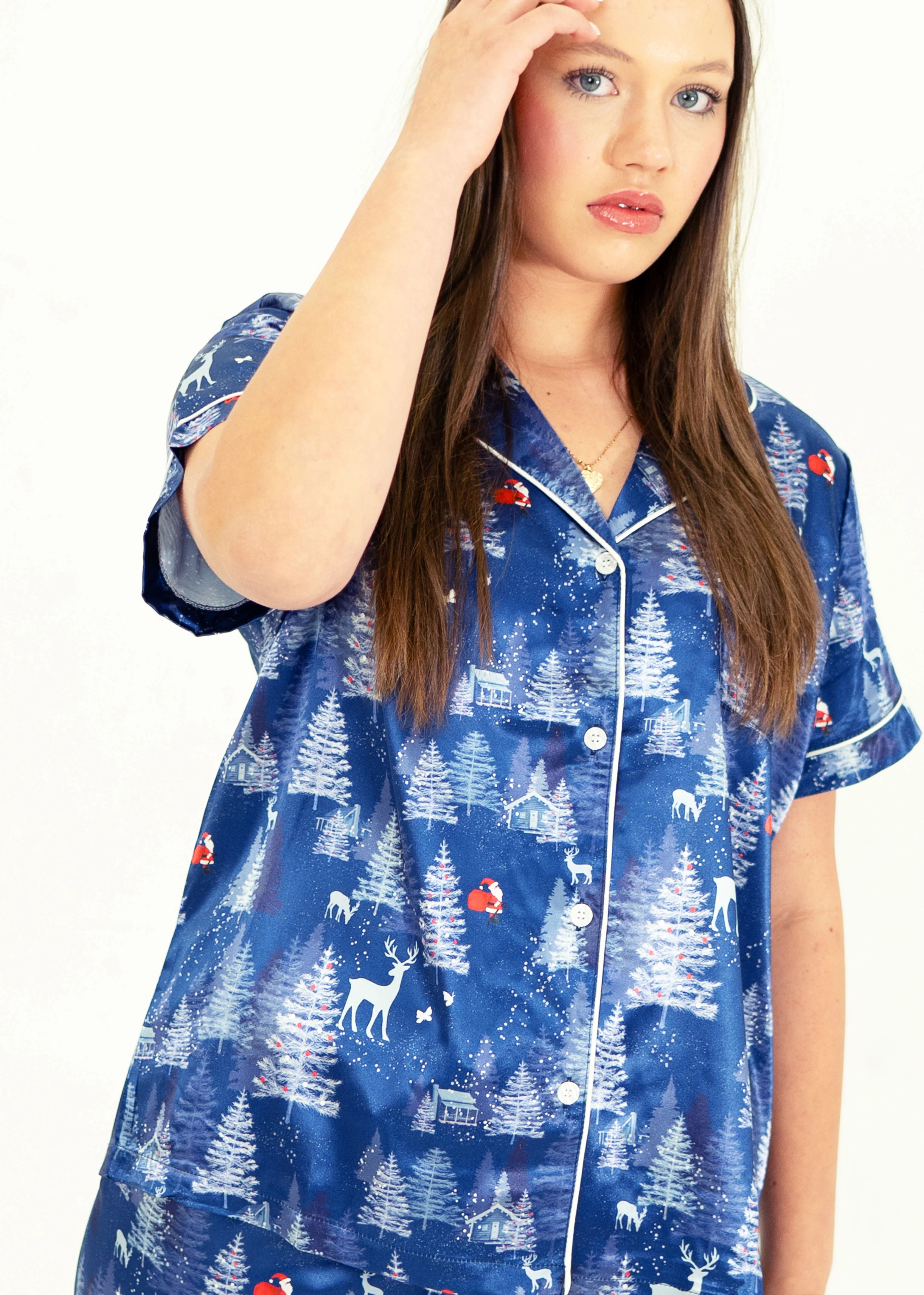 Snowy Night Satin Short Top/ Long Pants Pyjama Set - Image 2