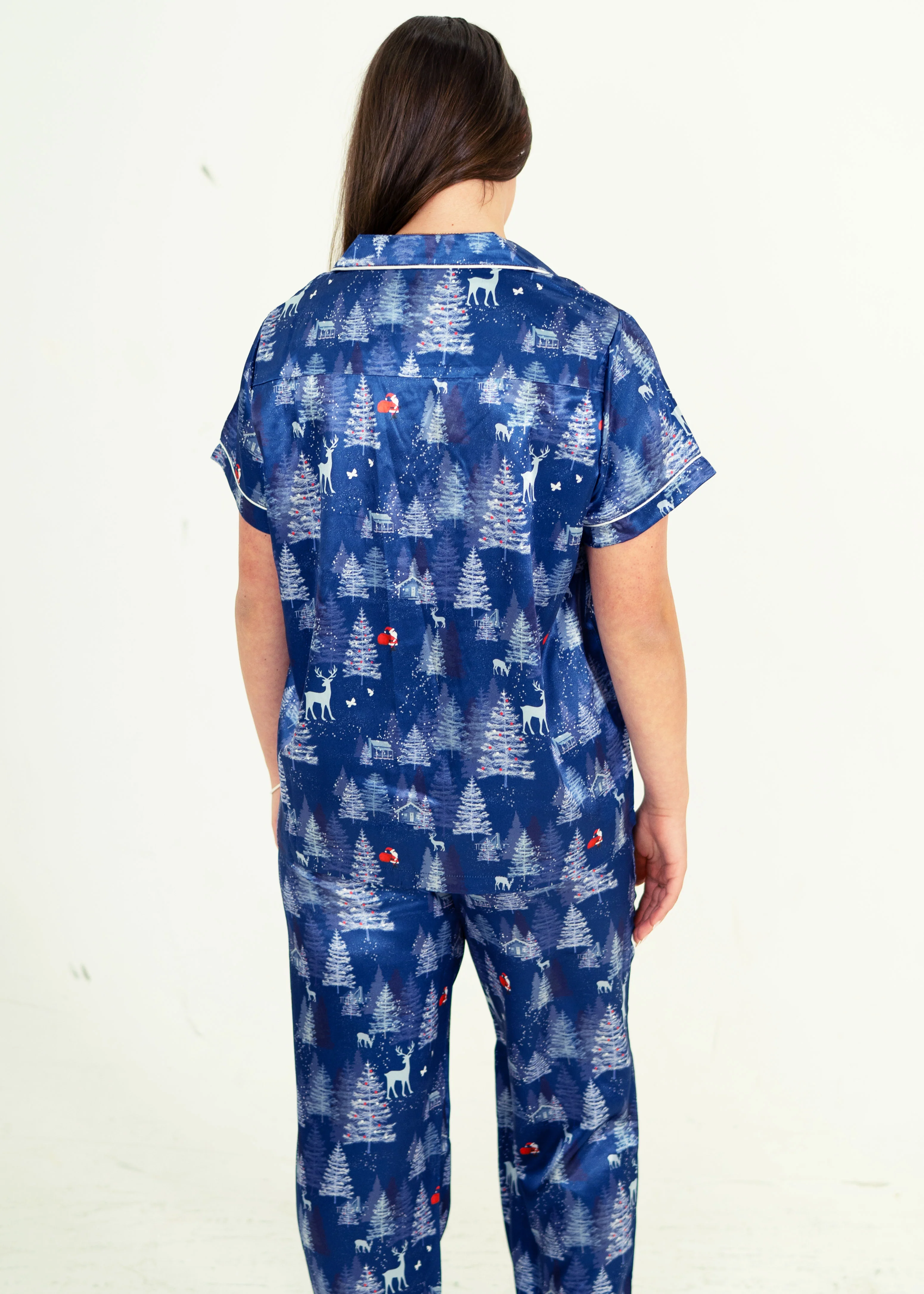 Snowy Night Satin Short Top/ Long Pants Pyjama Set - Image 4
