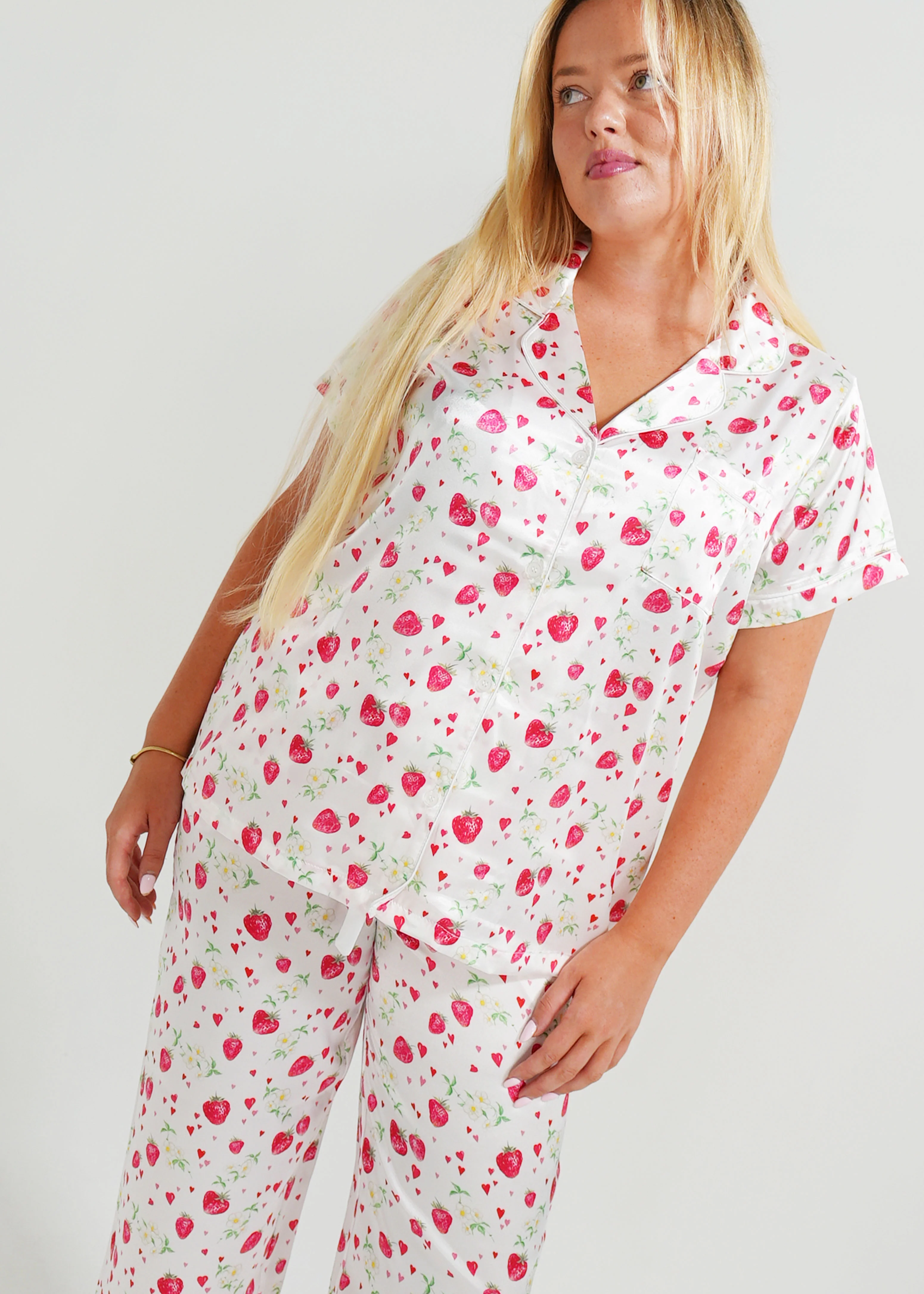 Strawberries Satin Short Top/ Long Pants Pyjama Set - Image 4