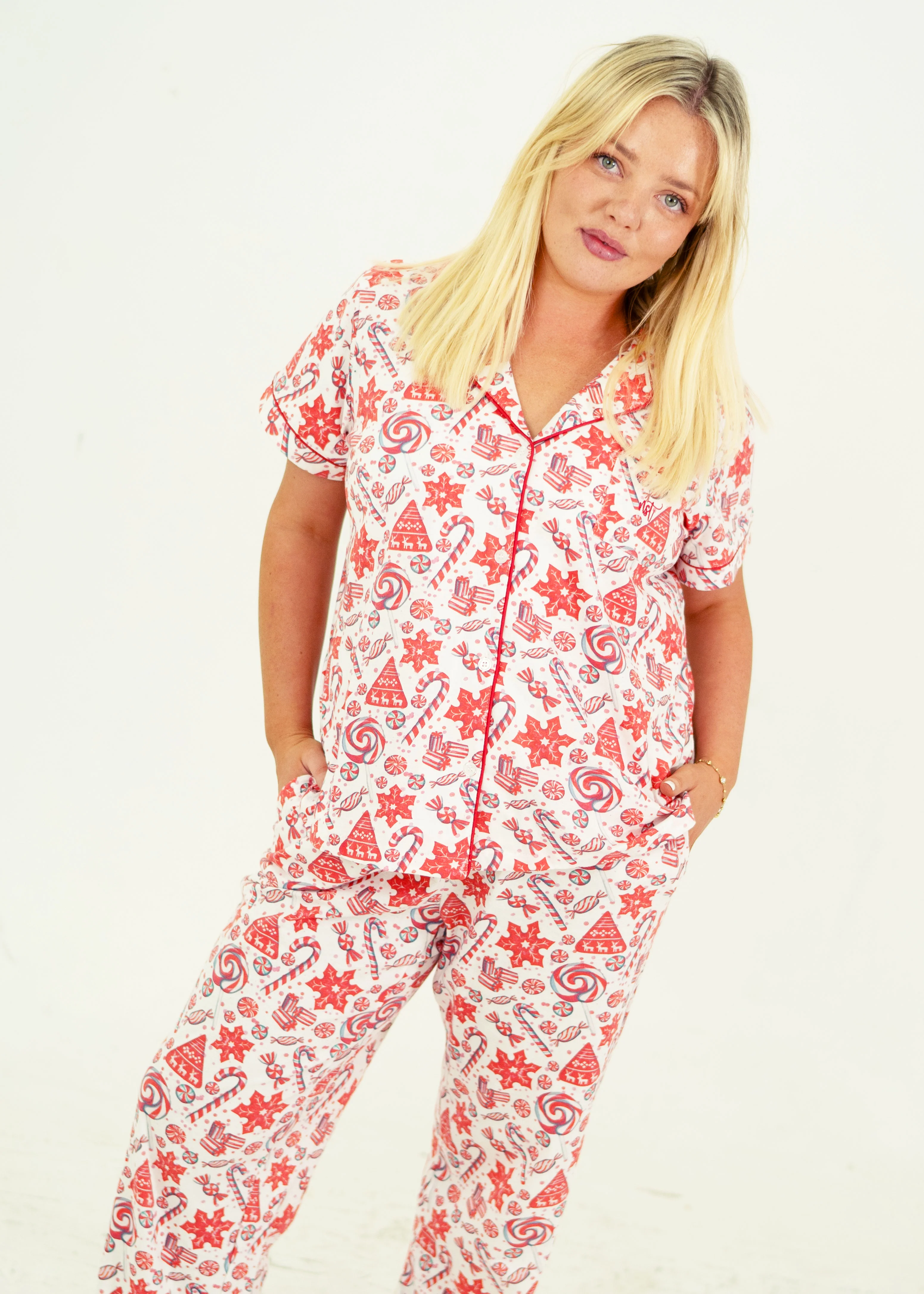 Sweet Christmas White Jersey Knit Cotton - Short Top/Long Pants PJ Set - Image 6