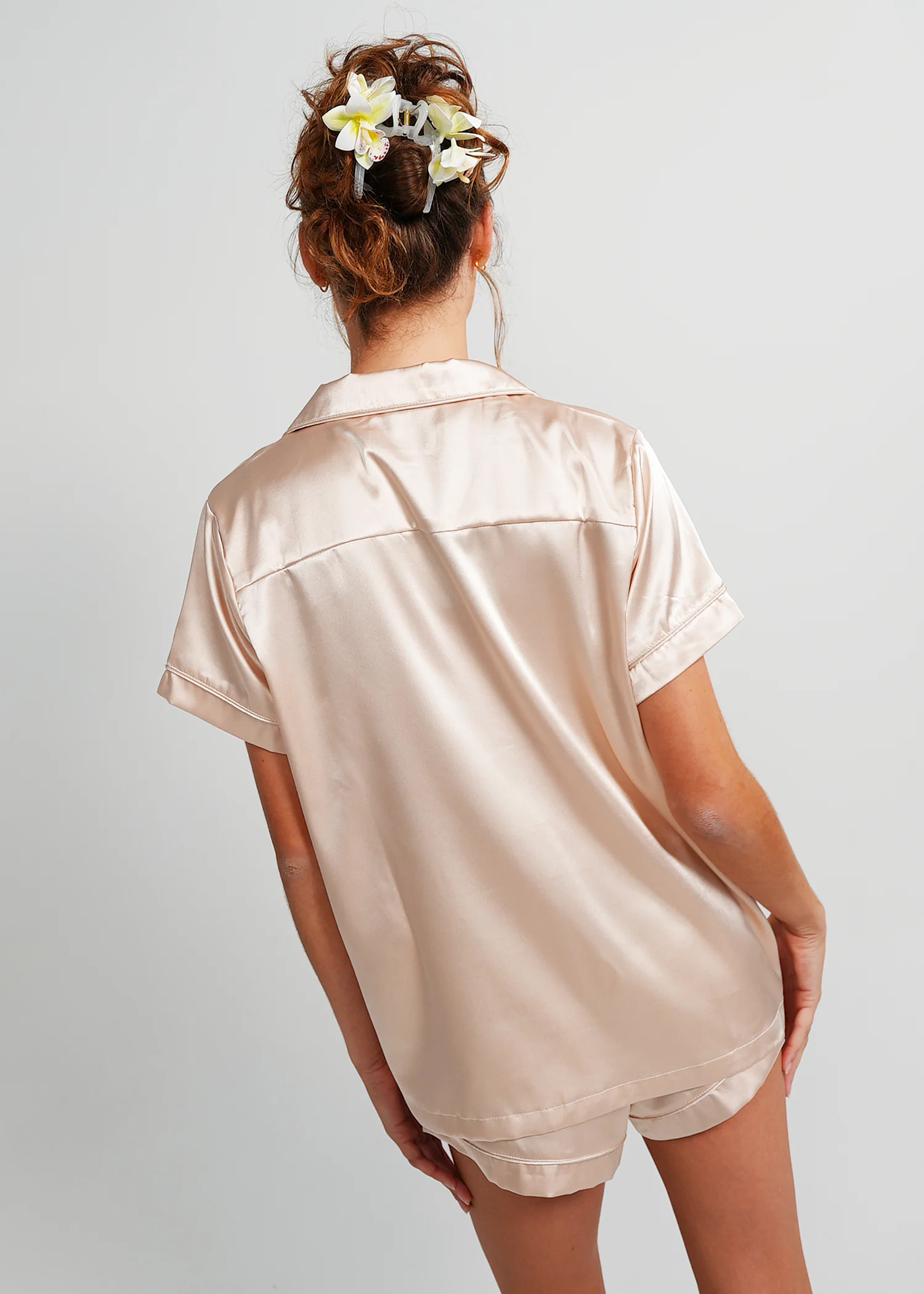 Womens Almond Latte Satin Short PJ Set - Image 3