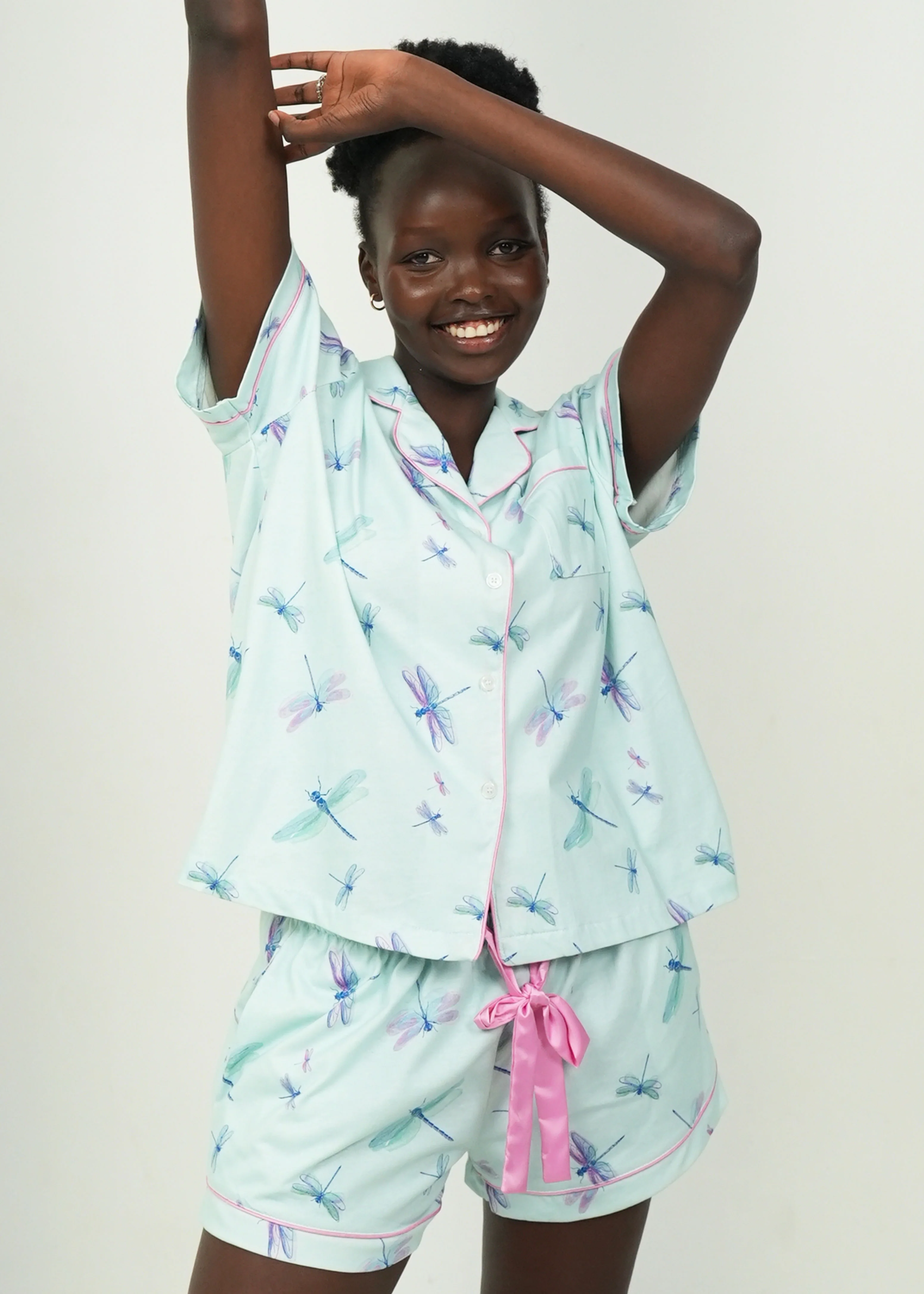 Aqua Dragonflies Jersey Knit Cotton Short PJ Set - Image 3