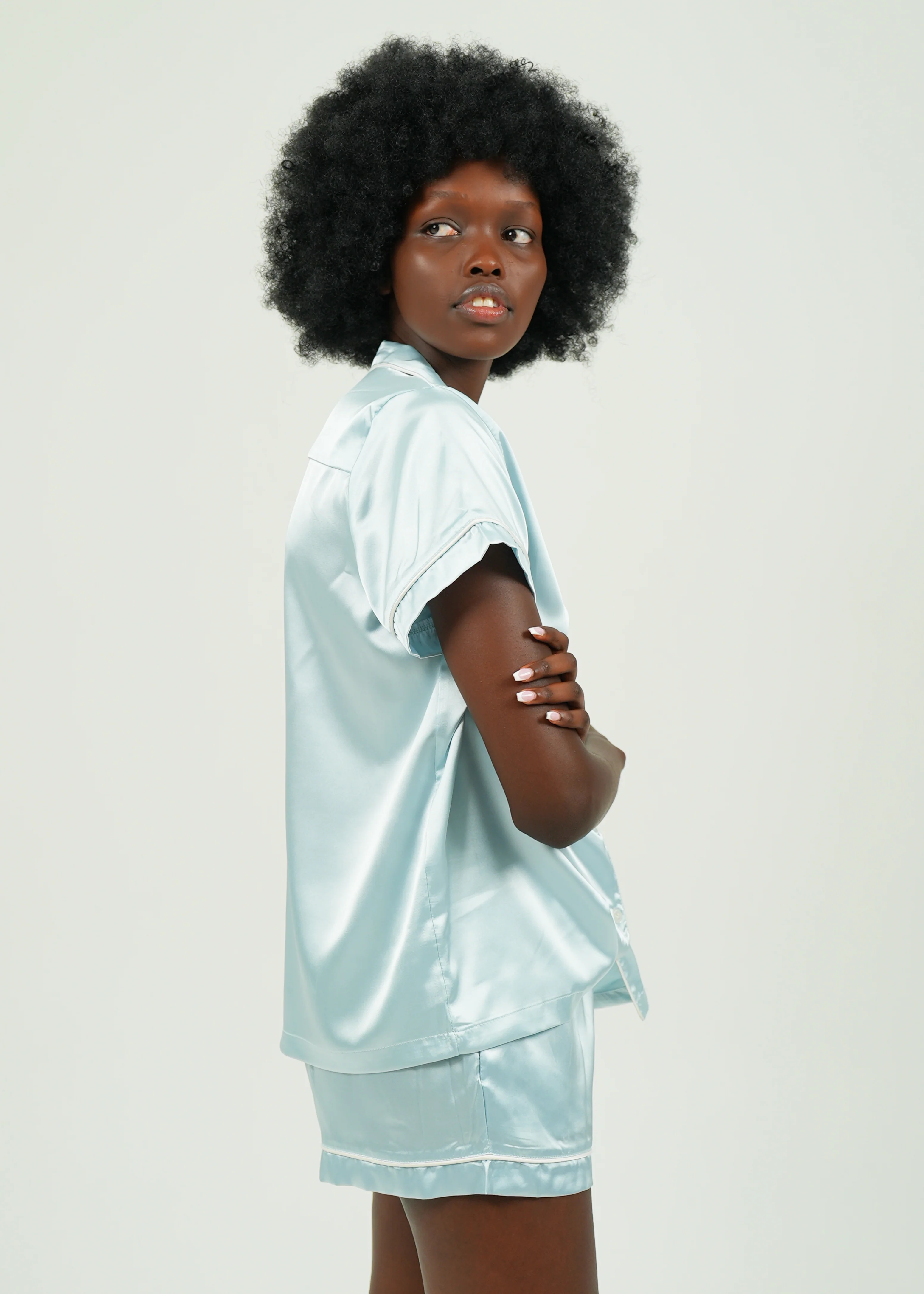 Baby Blue Satin Short Pyjama Set - Image 3
