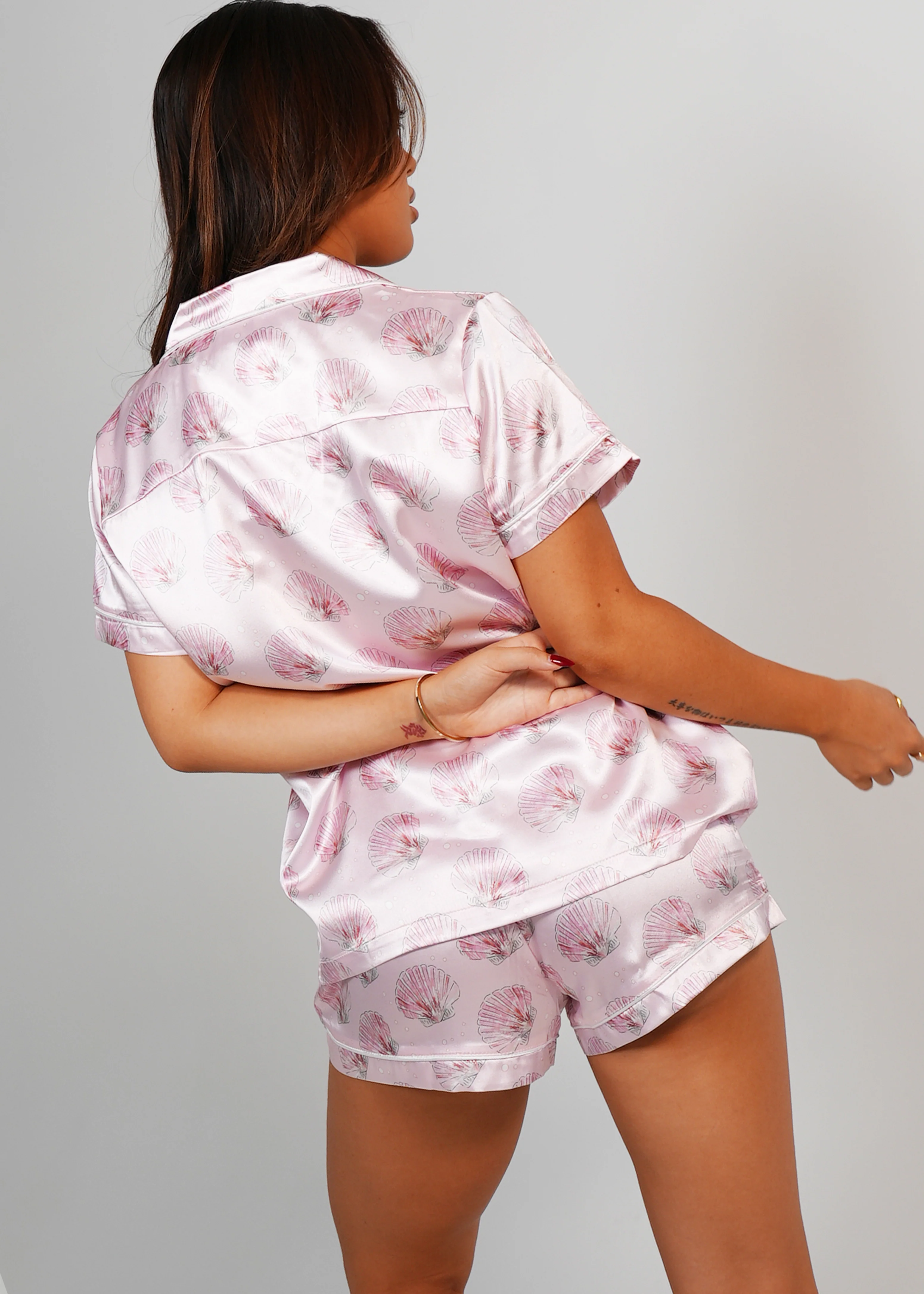 Womens Blush Clamshell Satin Short PJ Set - Image 6