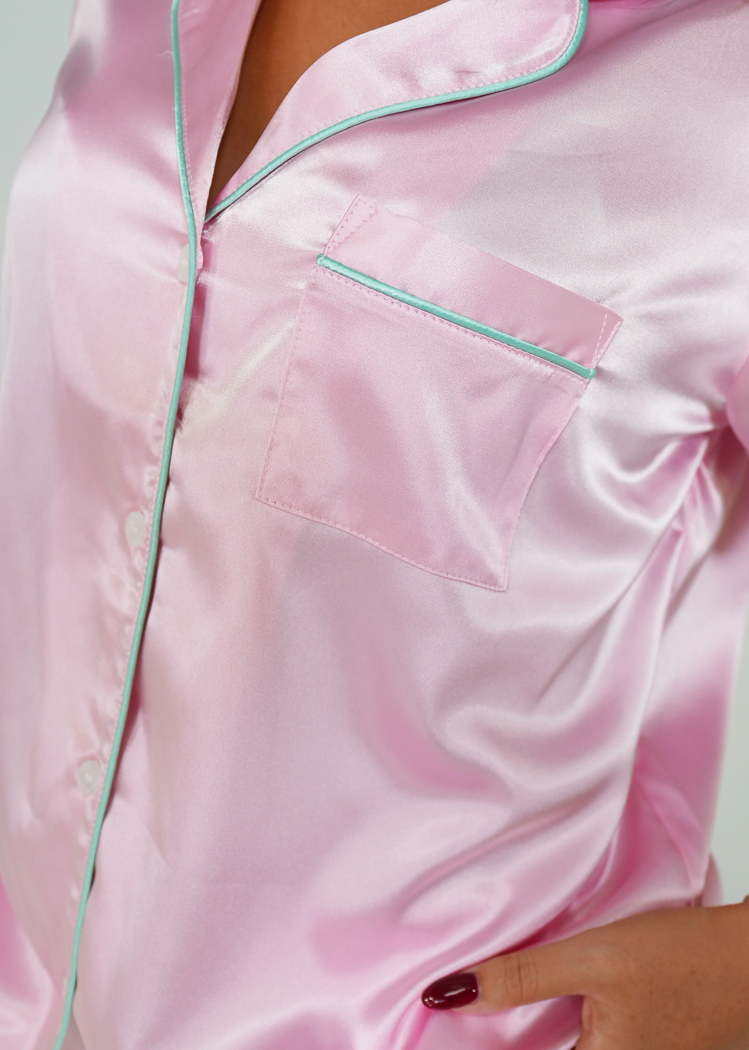 Blush Pink Satin Short Pyjama Set - Image 5