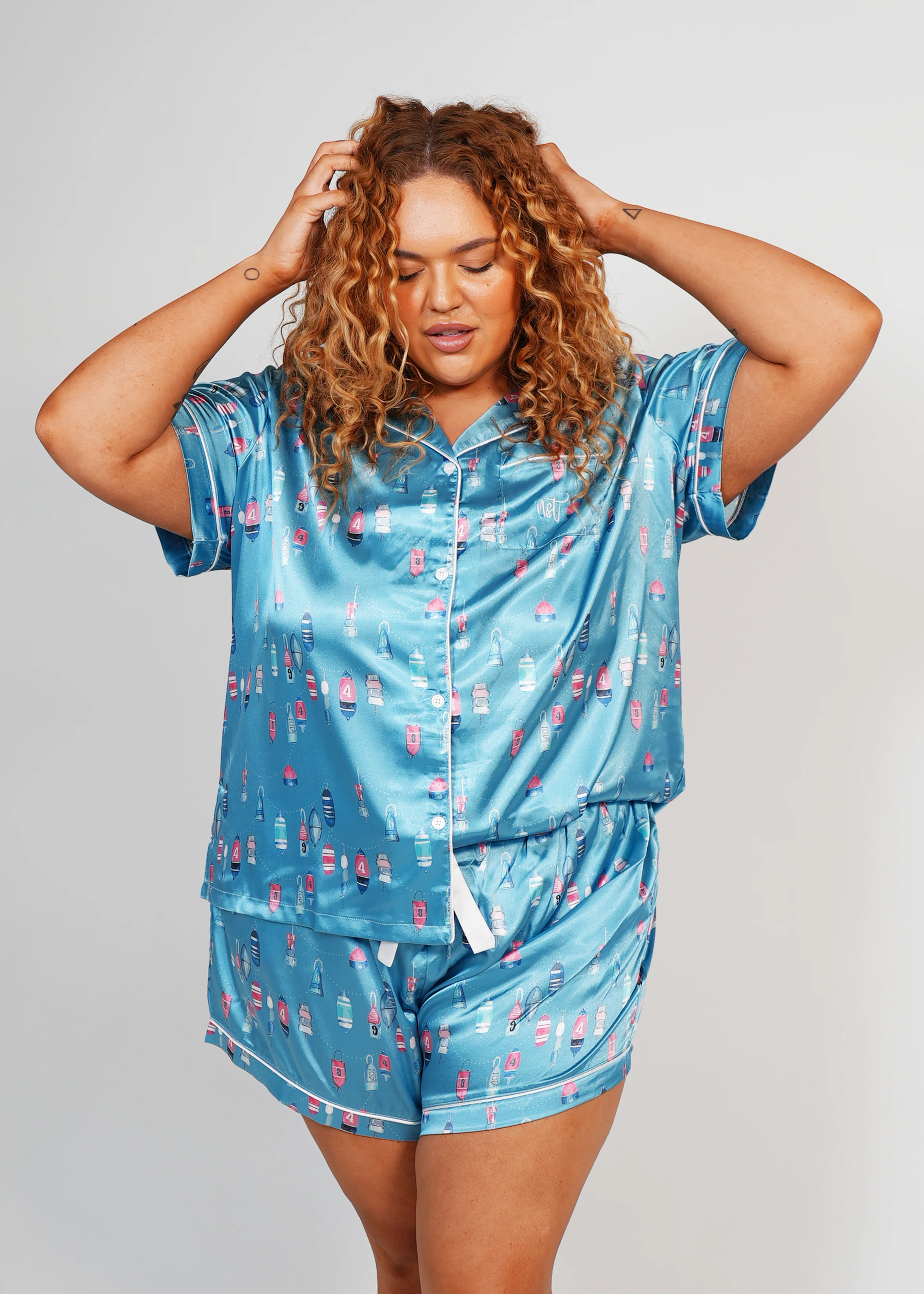 Womens Buoy Oh Buoy  Satin Short PJ Set - Image 3