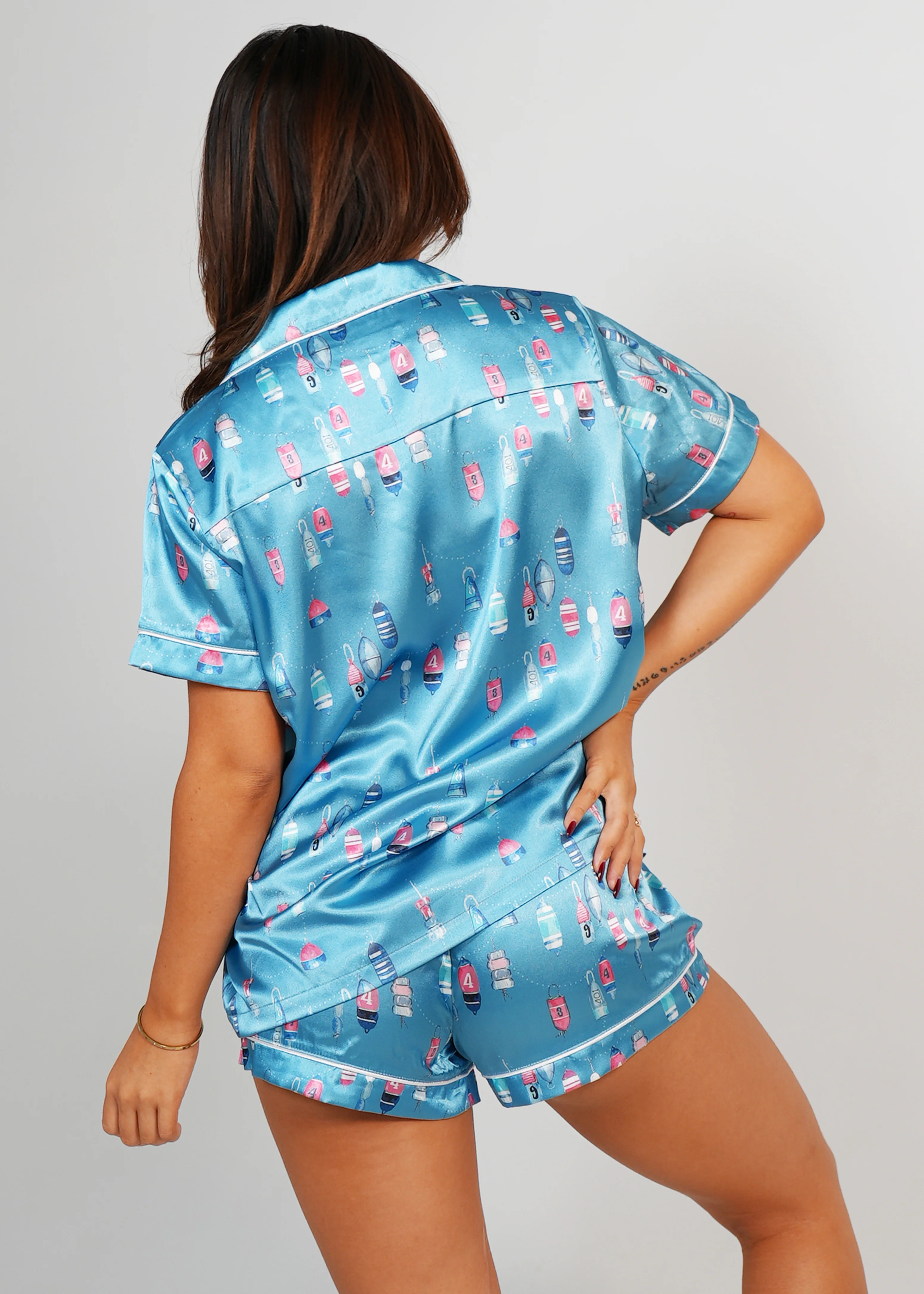 Womens Buoy Oh Buoy  Satin Short PJ Set - Image 7