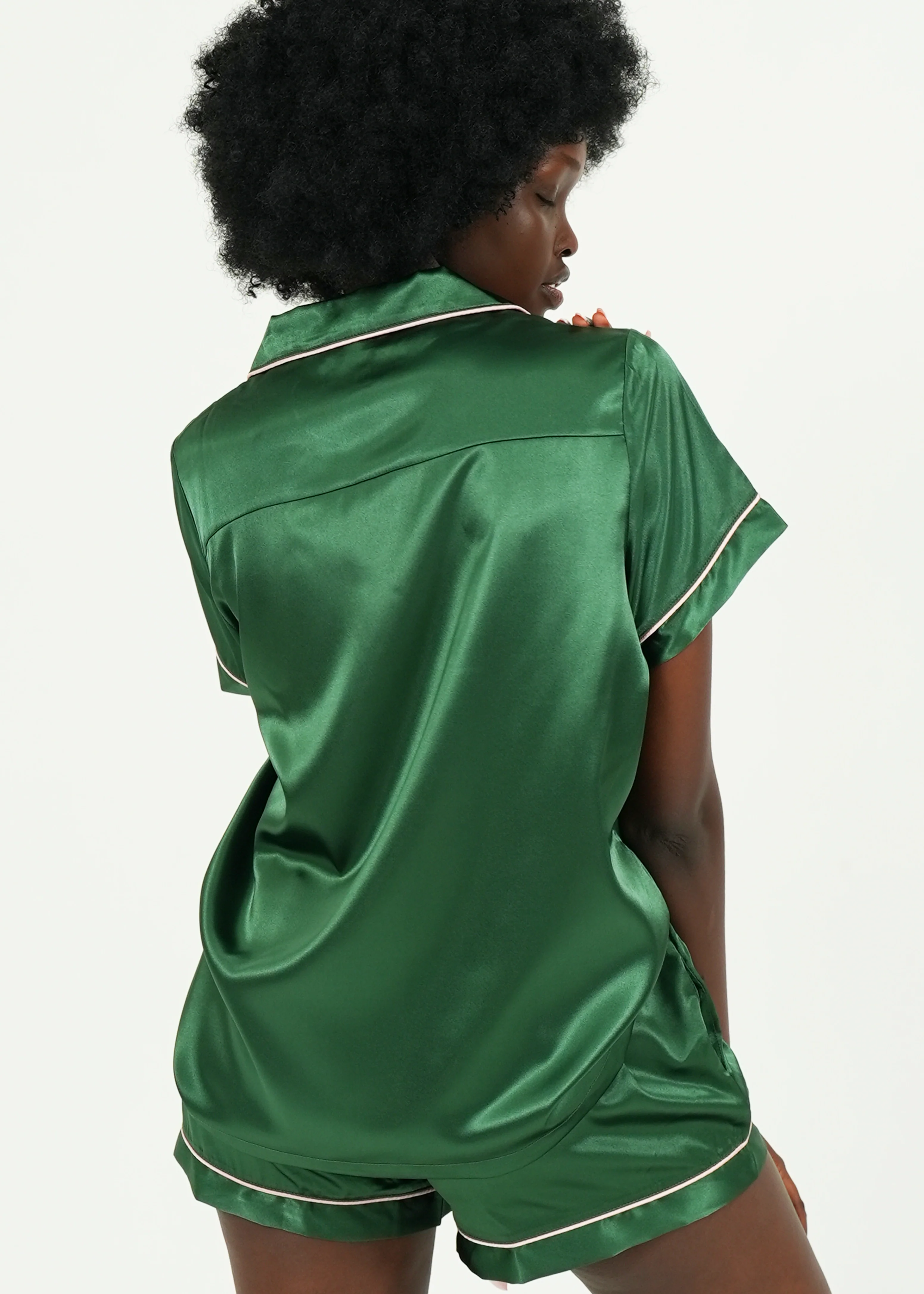 Forest Green Satin Short PJ Set - Image 3