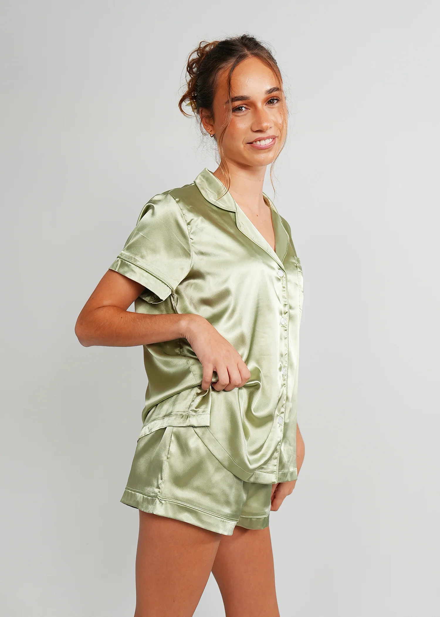 Womens Gum Leaf Satin Short Pyjama Set - Image 4