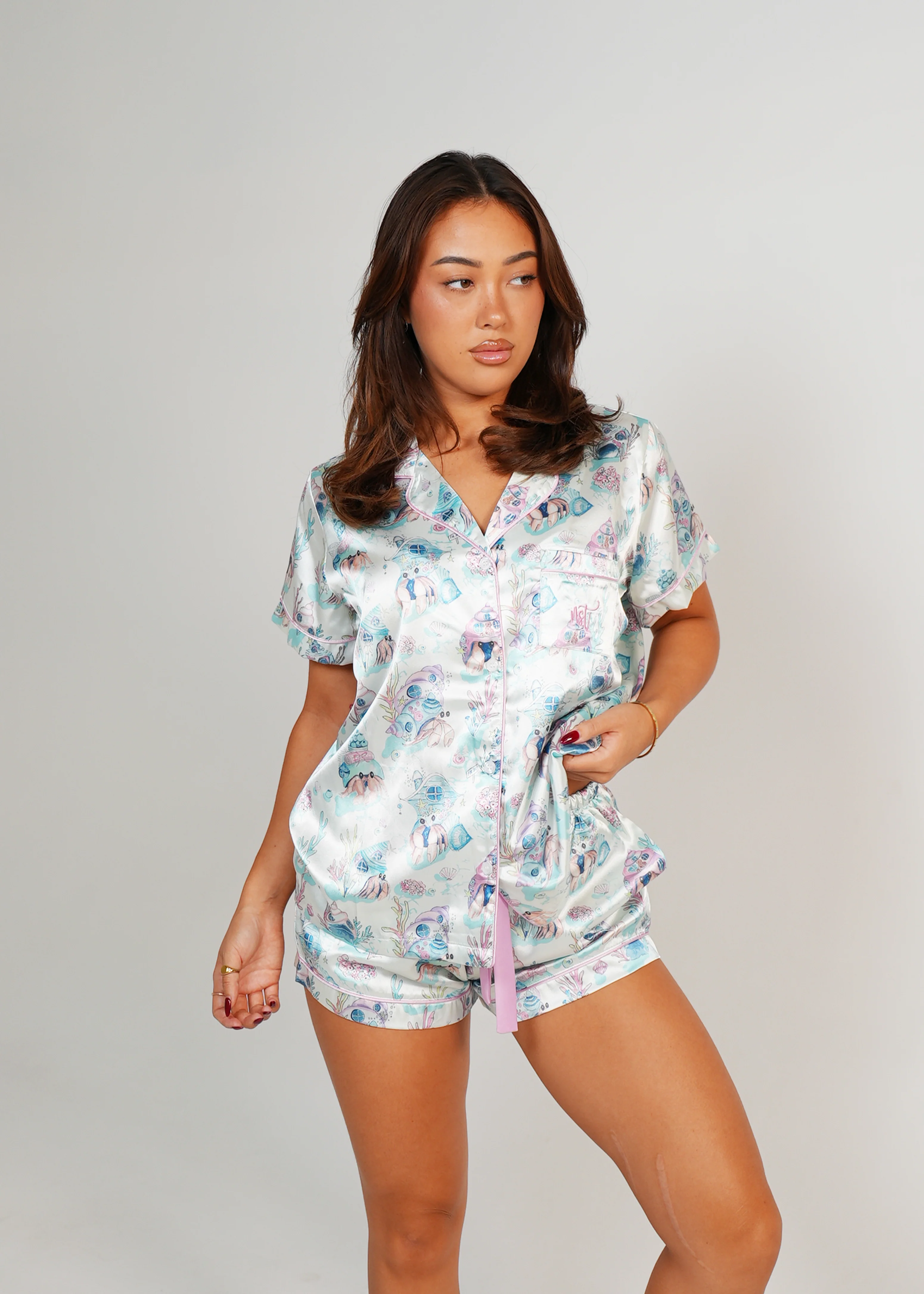 Womens Hermit Dreams Satin Short PJ Set - Image 8
