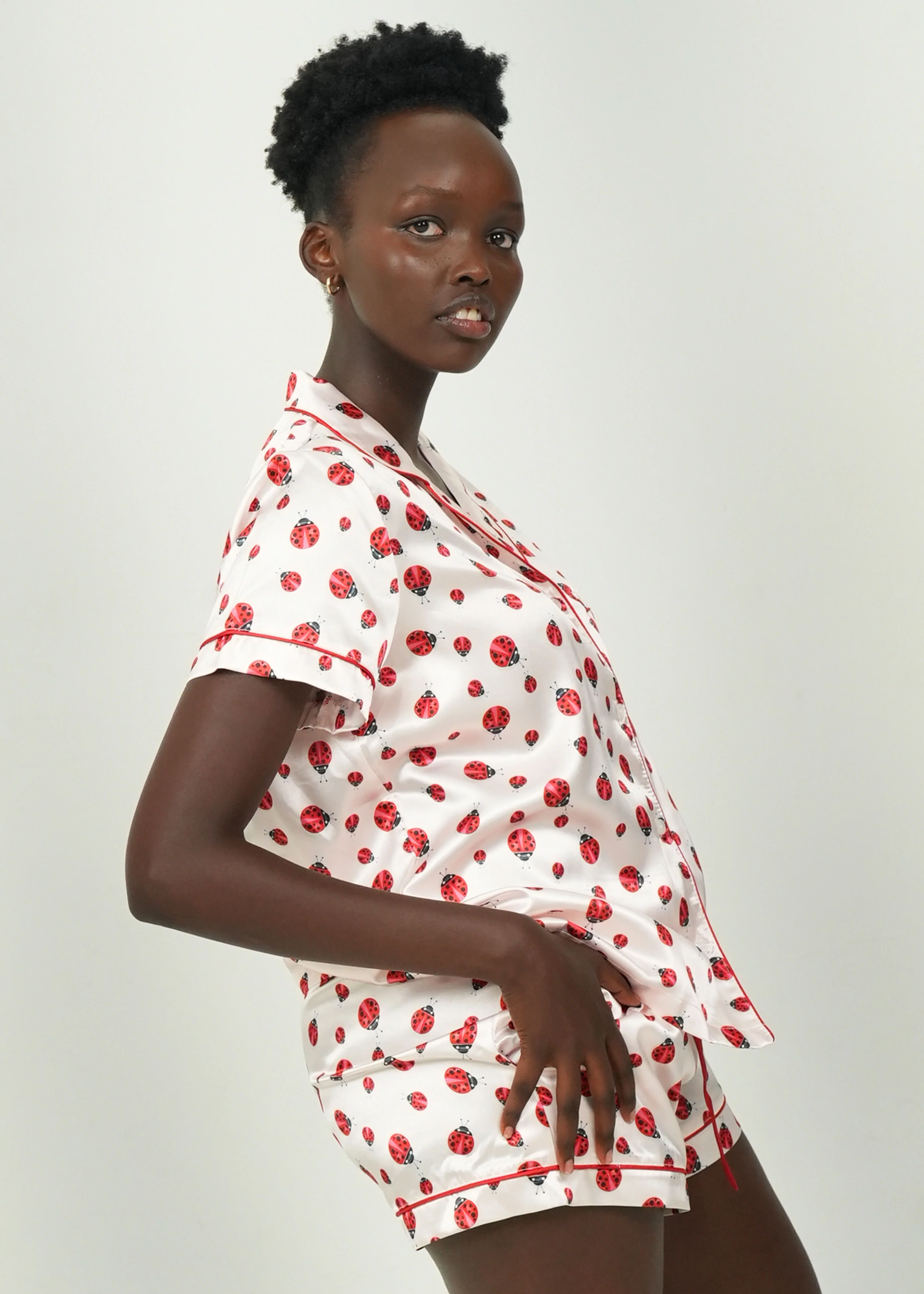 Red Lady Bugs Short Satin PJ Set - Image 6