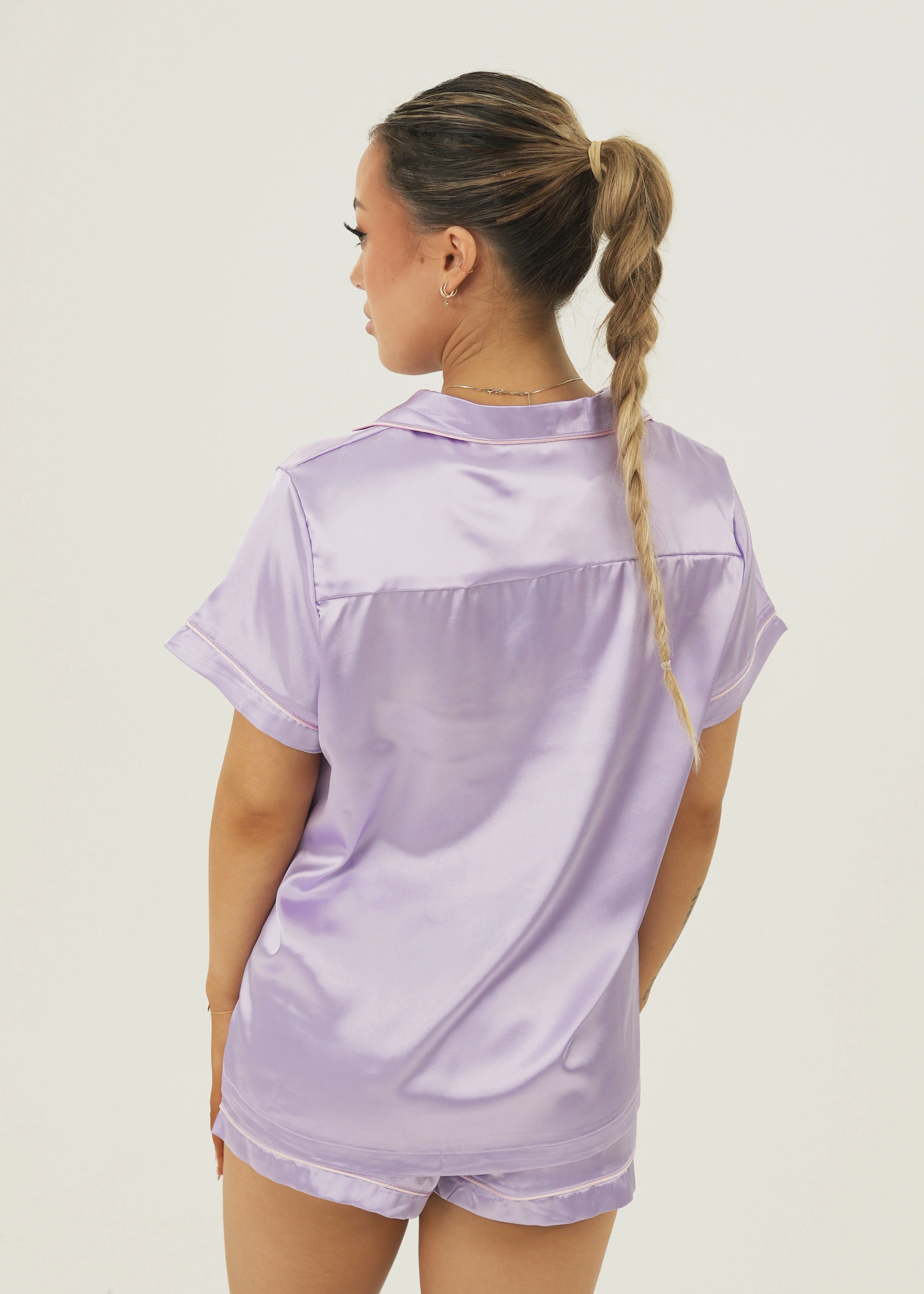Lilac Satin Short PJ Set - Image 3