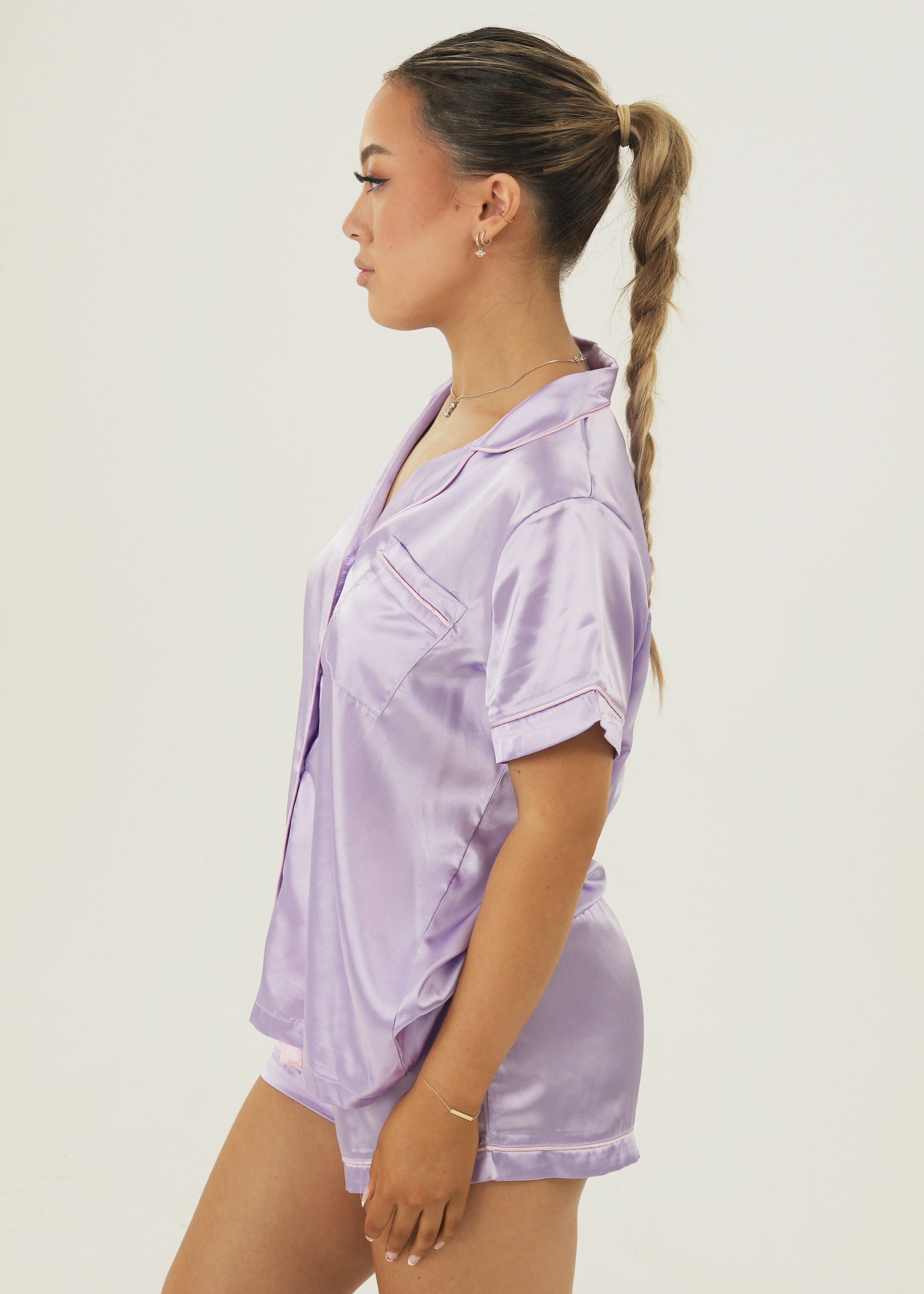 Lilac Satin Short PJ Set - Image 4