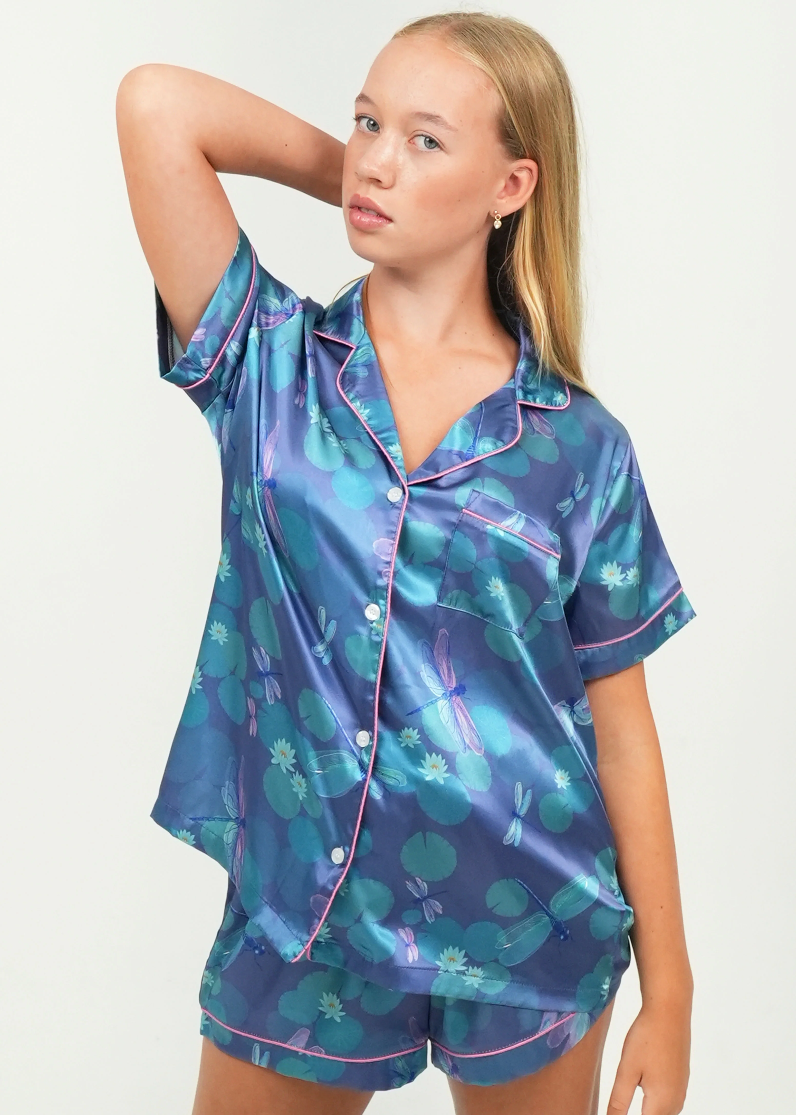 Lilypad Dragonflies Short Satin PJ Set - Image 9