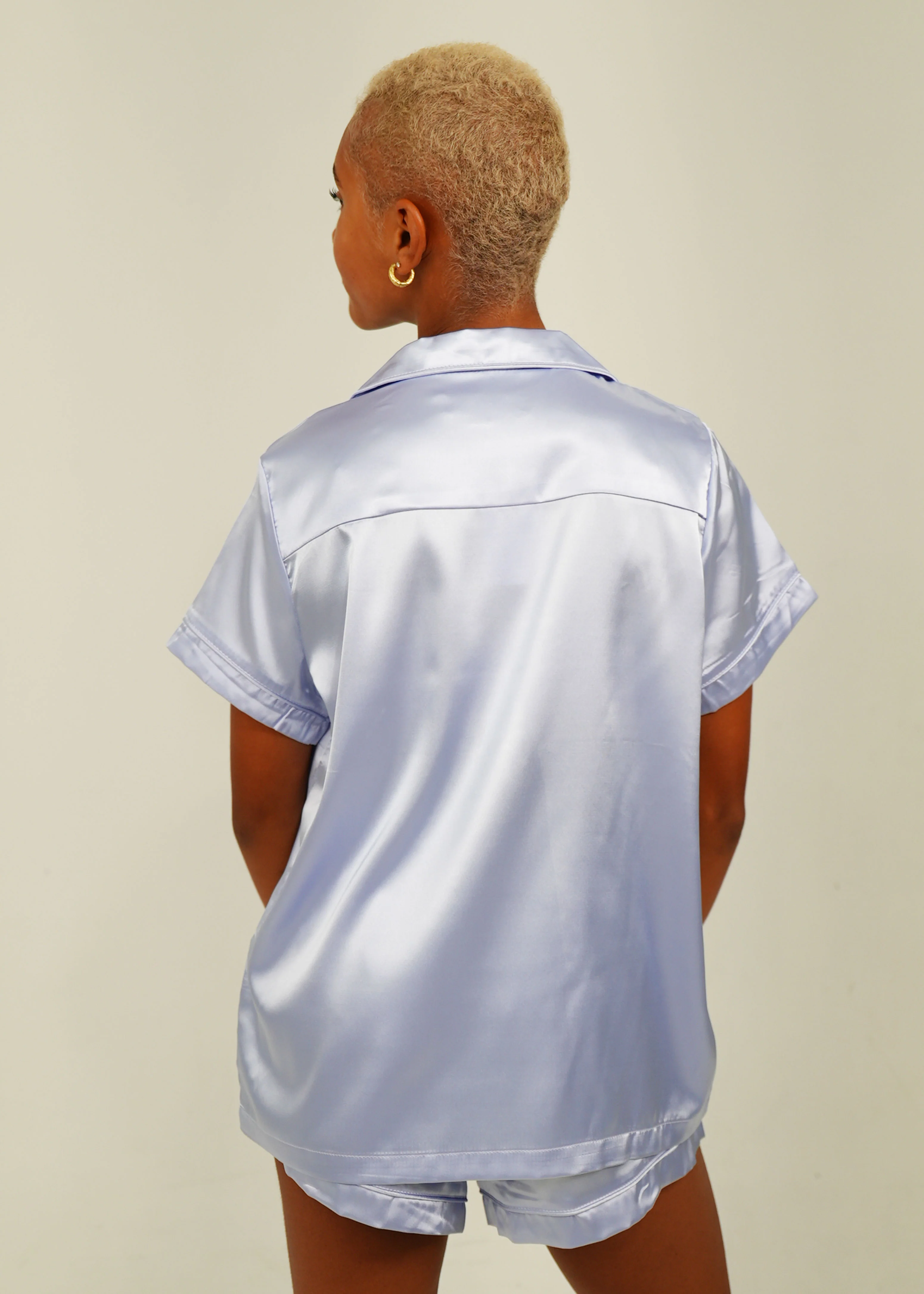 Womens Periwinkle Satin Short PJ Set - Image 5
