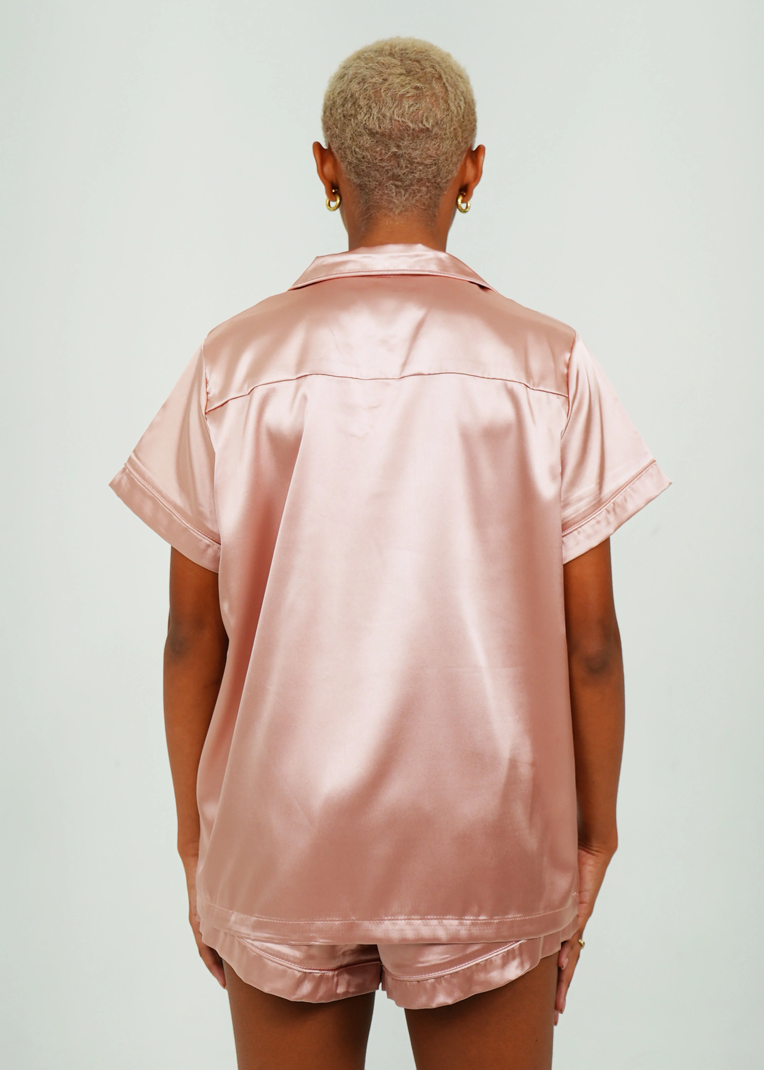 Womens Rose Pink (With Rose Pink Piping) Satin Short Pyjama Set - Image 5