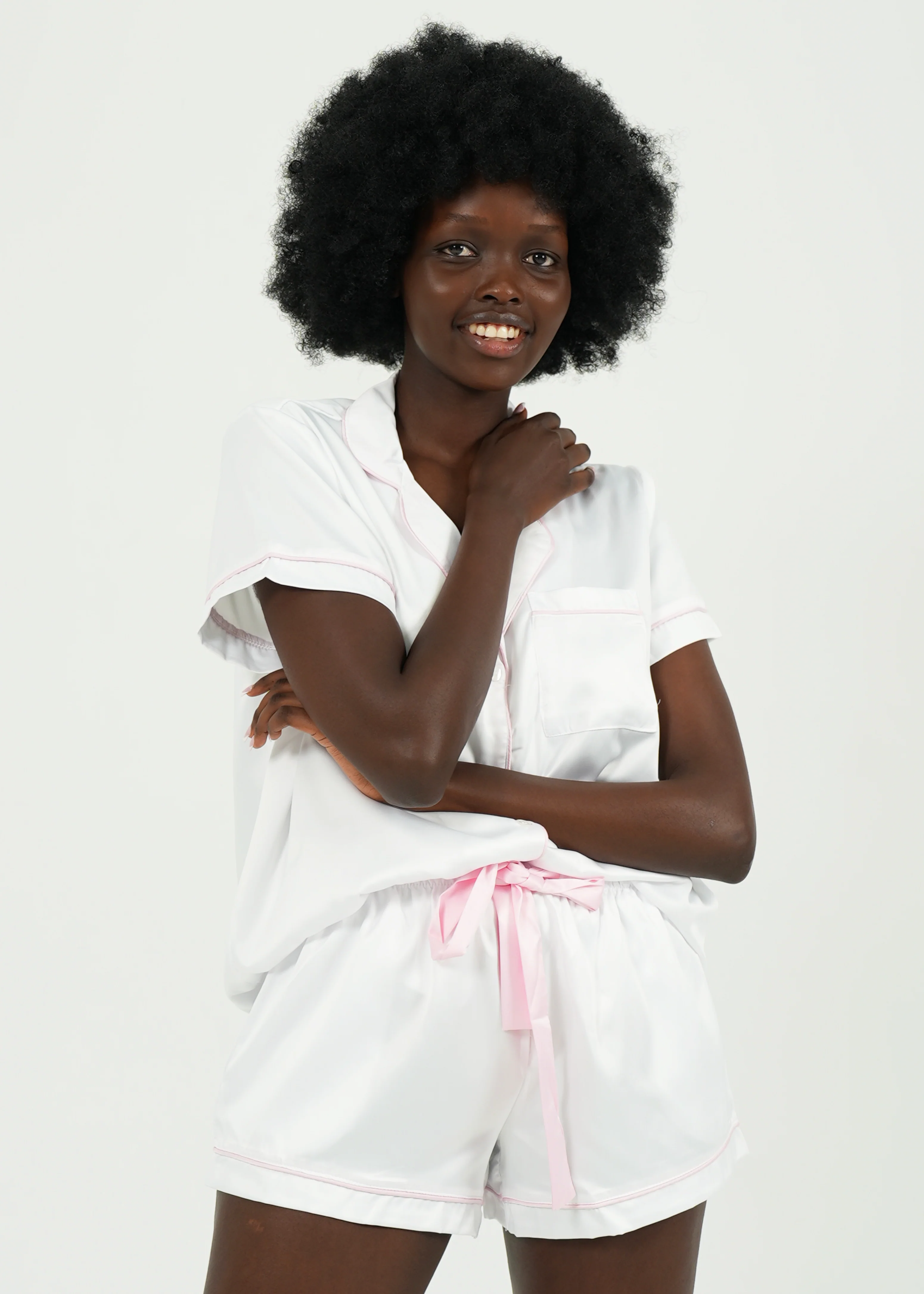 Womens White Satin Short Pyjama Set - Image 4