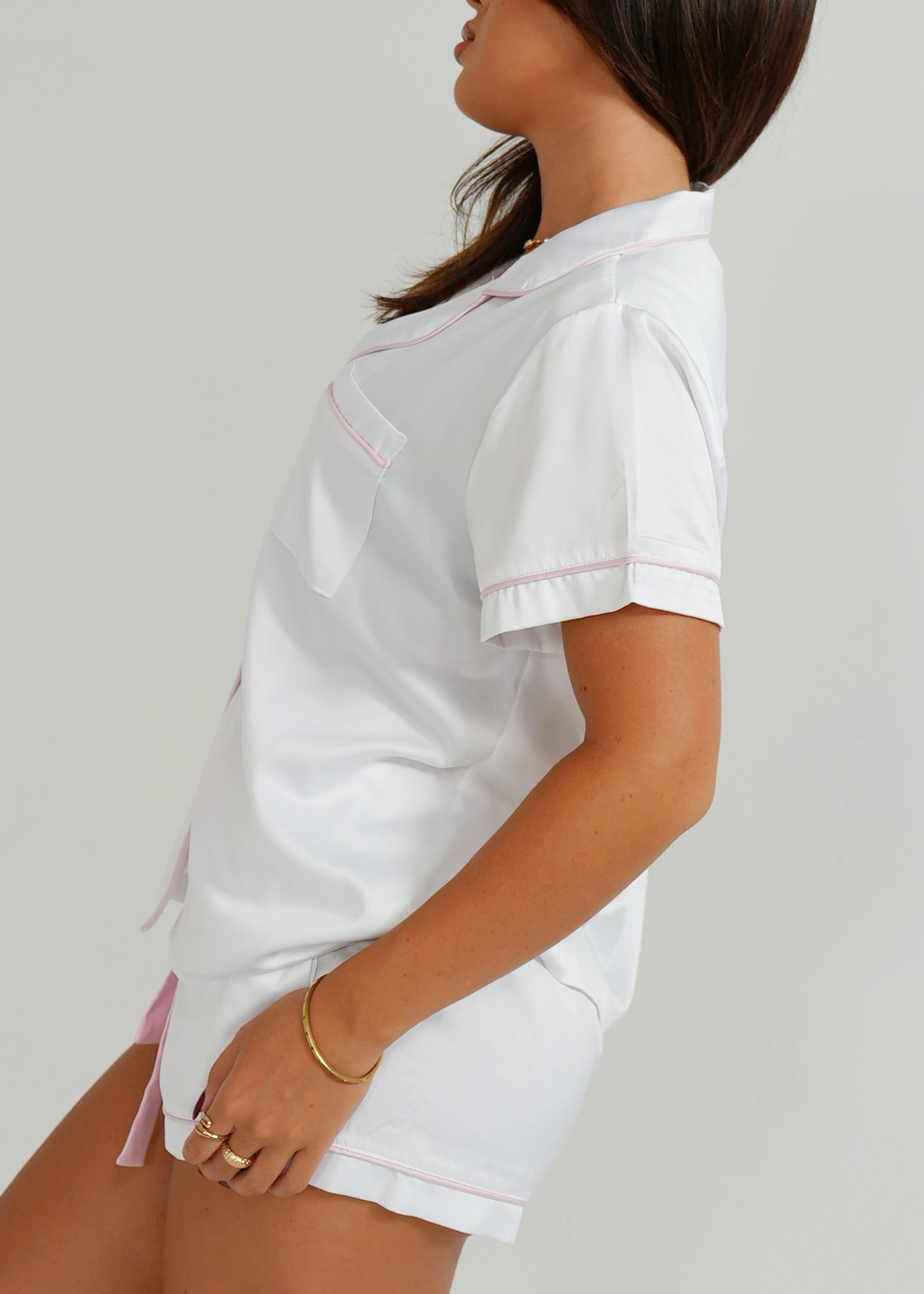 Womens White Satin Short Pyjama Set - Image 7